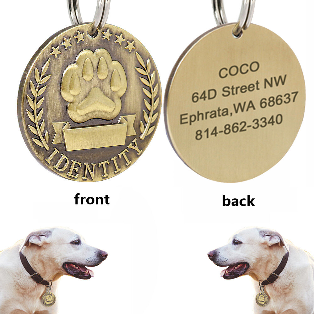 Personalized PET Tags NAME ID Dog Cat Tag Brass Tags Military Custom Engraved US