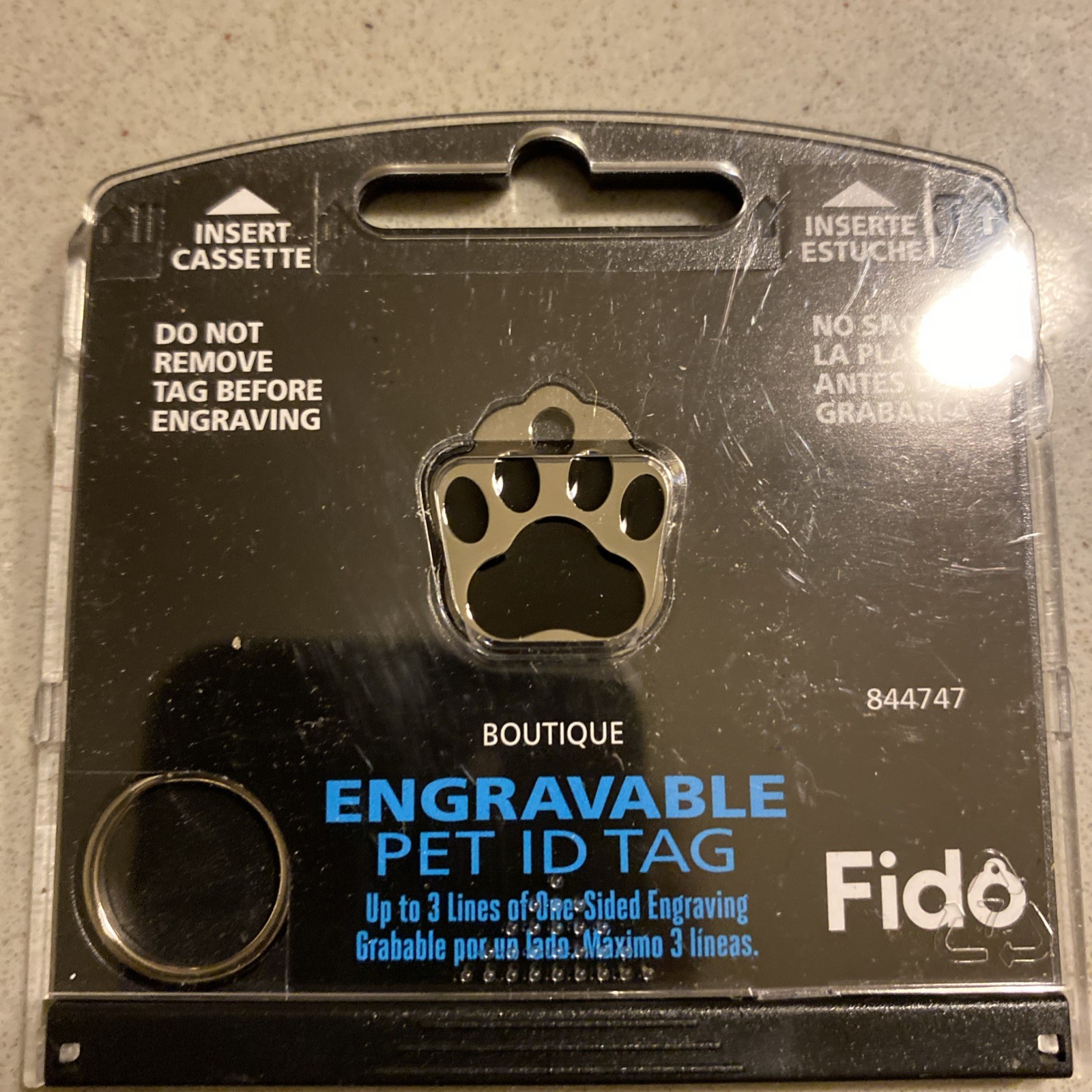 Fido Engrave Pet ID Tag Small Black Paw Design