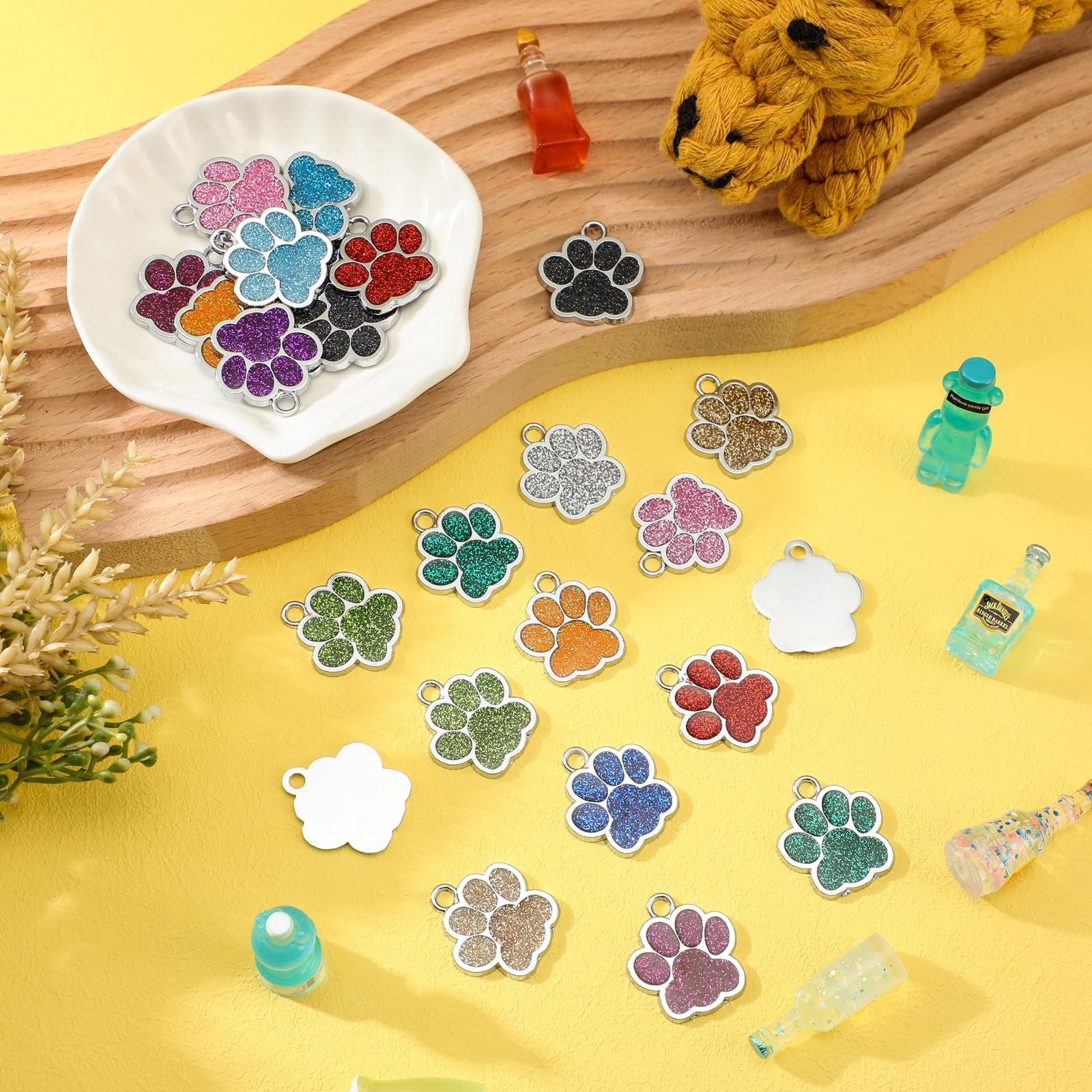 60 Pcs Personalized Paw Print Pet Tag for Dogs and Cats, Blank Pet ID Tags Cu…