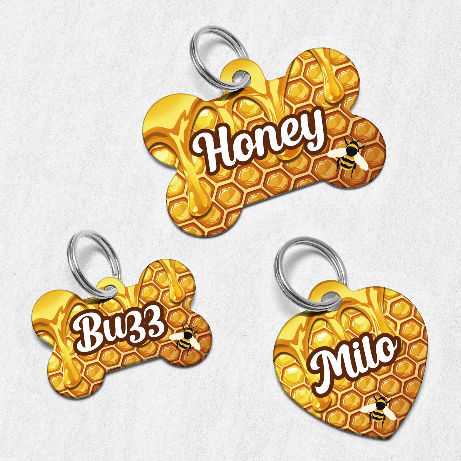 Honey Dog Tags for Dogs, Honey Comb Pet ID Tags, Custom Personalized Puppy Tag