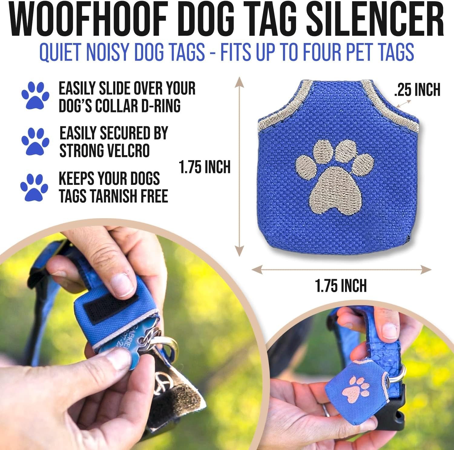 Dog Tag Silencer, Blue Pawprint – Quiet Noisy Pet Tags – Fits Up to Four Pet …