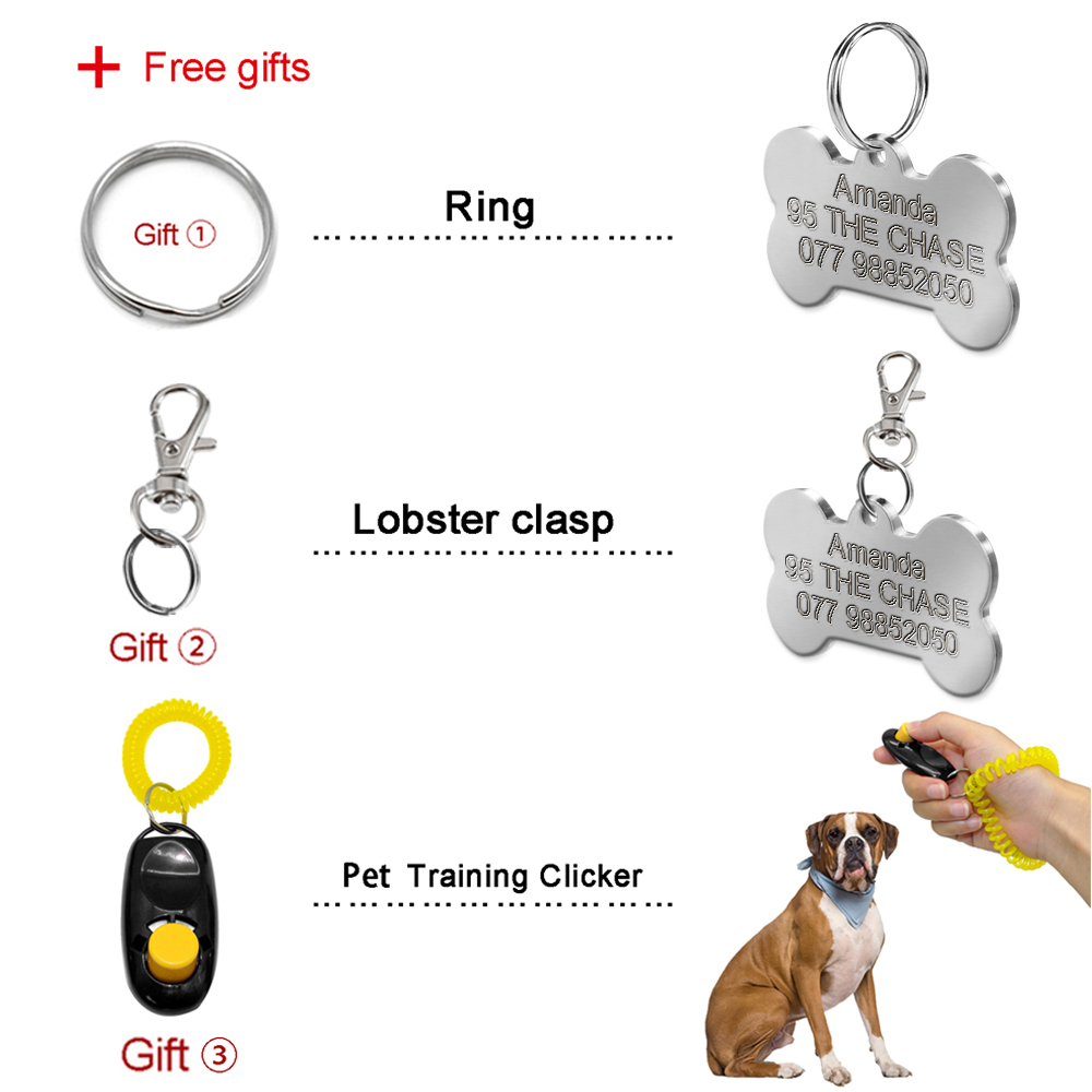 Dog Tags Stainless Steel Bone Custom Engraved Dog Tags Personalized Pet ID Tags