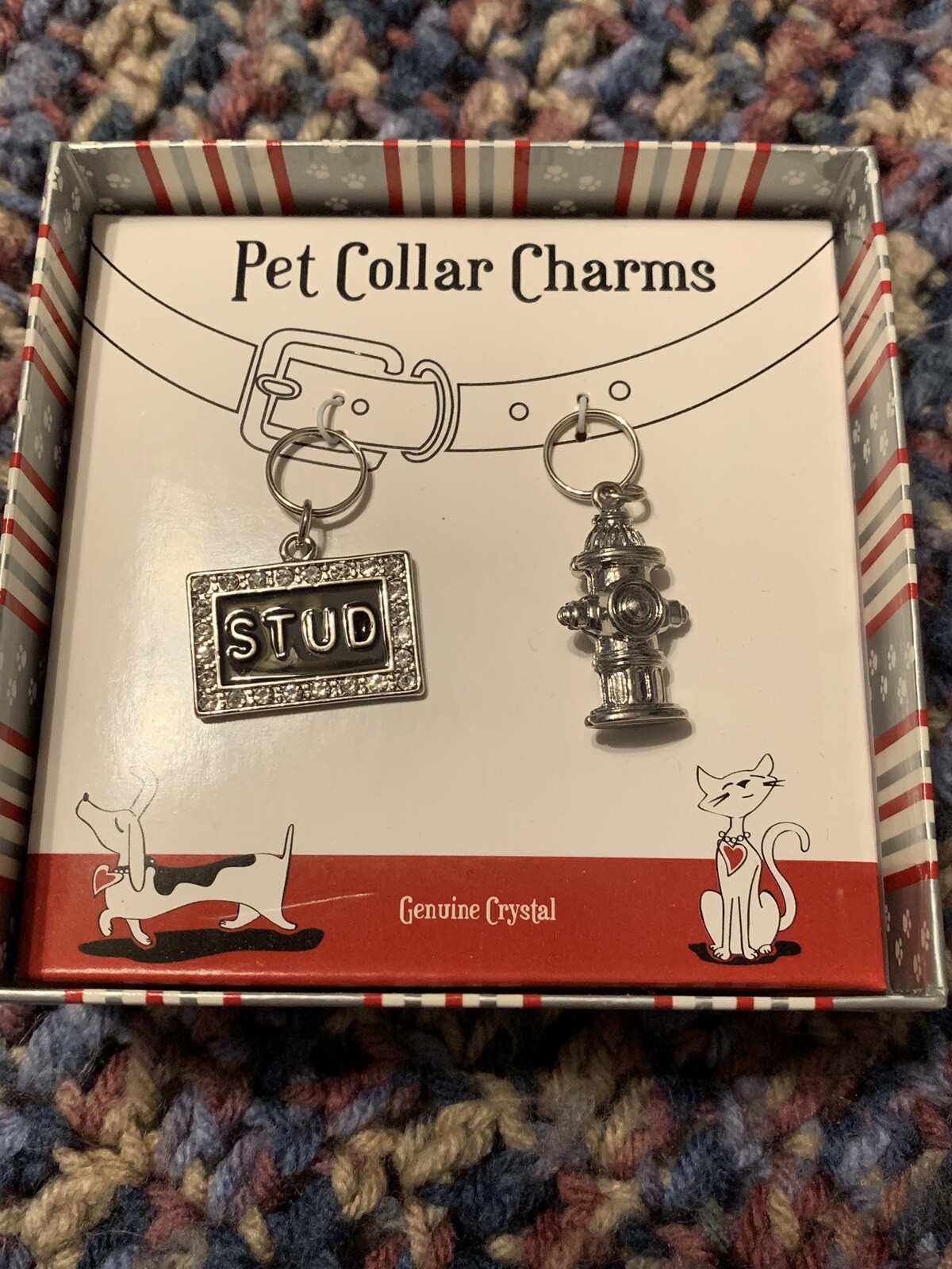 genuine crystal pet collar stud and fire hydrant charms NEW