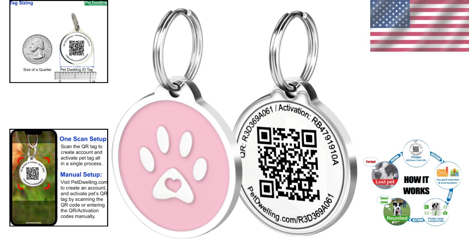 QR Pet Tag for Dogs & Cats – Instant Recovery Alerts & Online Profile Pink Paw
