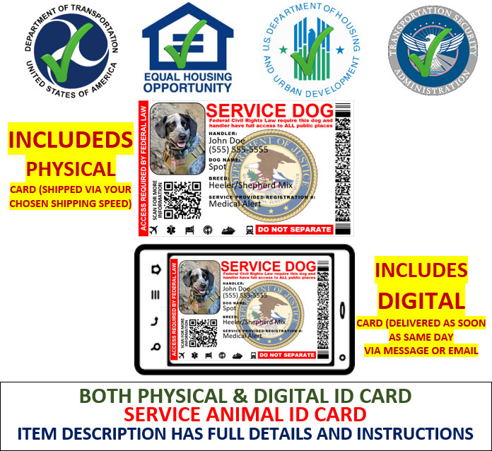 SERVICE DOG ID CARD SINGLE SIDED CUSTOMIZABLE – PHYSICAL & DIGITAL CARD