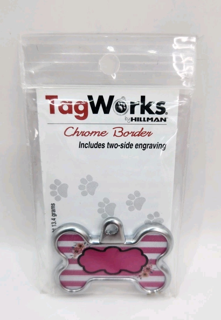Dog Tag Works Custom Pink Stripe Floral Engravable New Pet Collar Charm Keychain