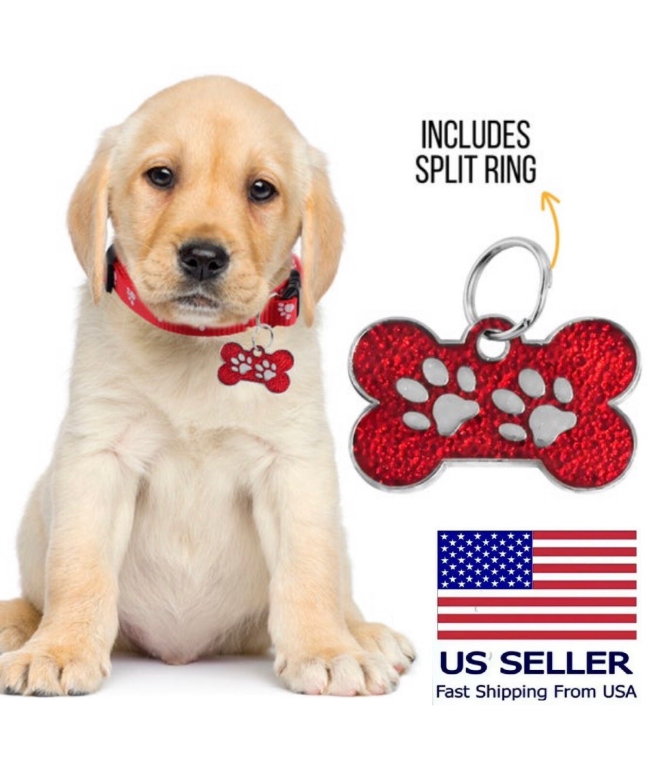 Custom Bone paw shape ID tag for small dog Silent Tags Personalized Engraved Pet