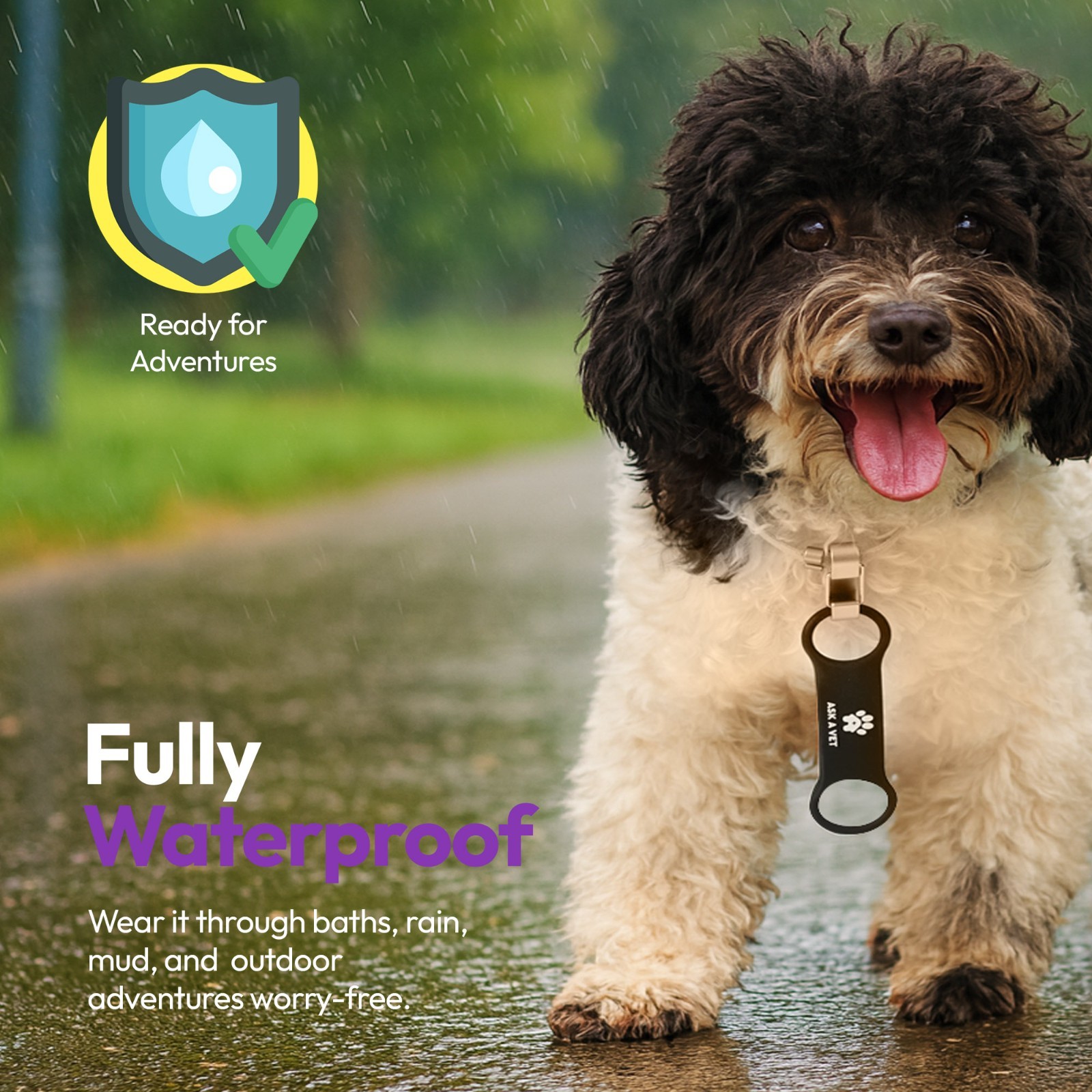 Ask A Vet Pet Slide on ID Tag QR NFC Waterproof Silicone Dog Cat