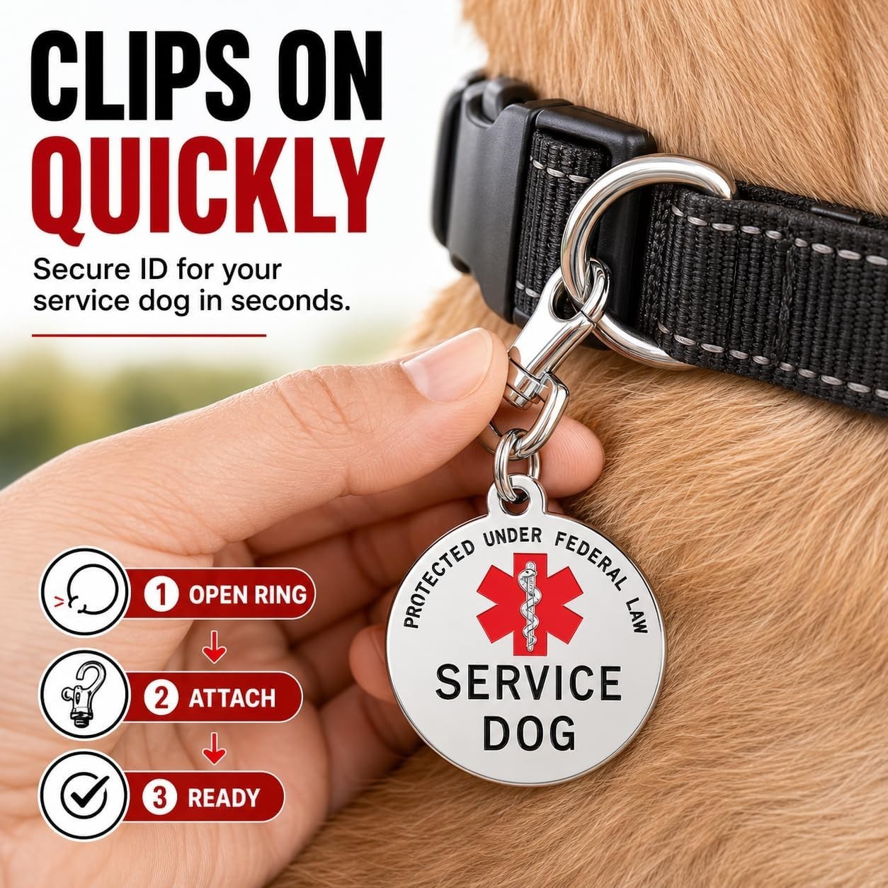 1.25 Inch Service Dog Tag – Vibrant Red with Protection from Federal Law