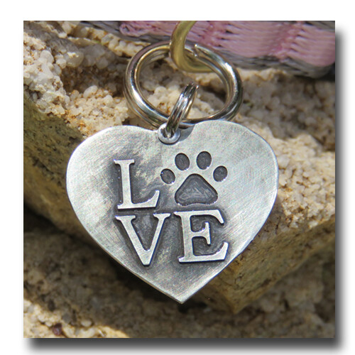 Paw Heart “LOVE” Pet ID Dog Name Tag Free Engraving Brass Copper Nickel Silver