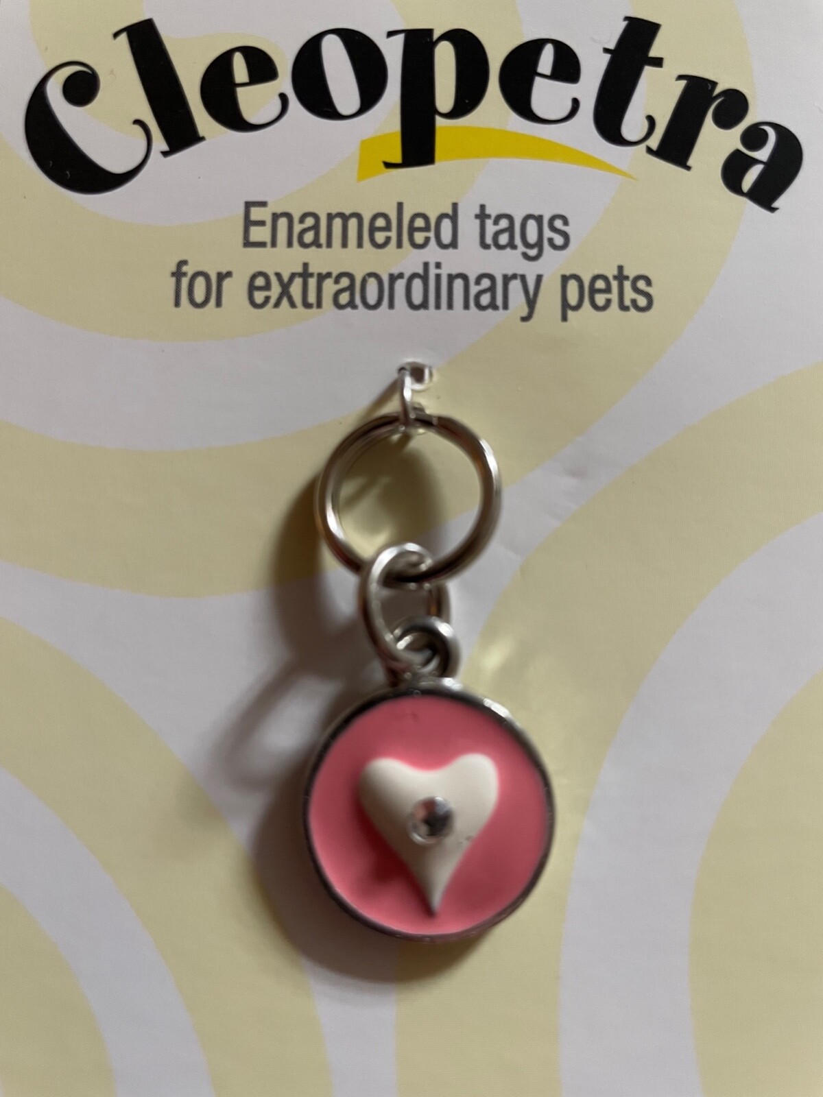 Enamel Opaque Pastel Dog or Cat Tag- Pink Heart w Swarovski Crystal Collar Charm