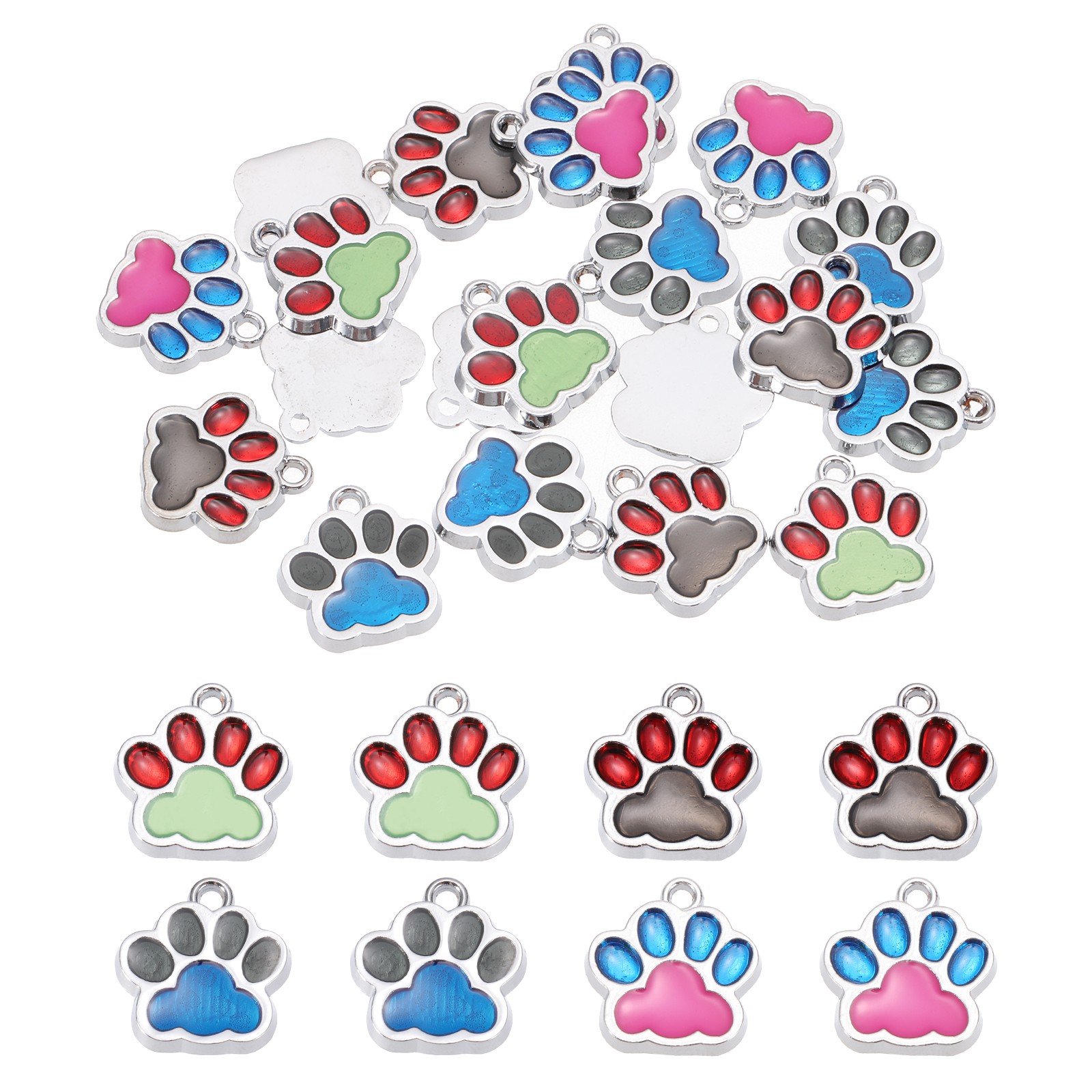 Enamel Paw Print Charm, 20Pcs Alloy Enamel Pendants, Multicolor