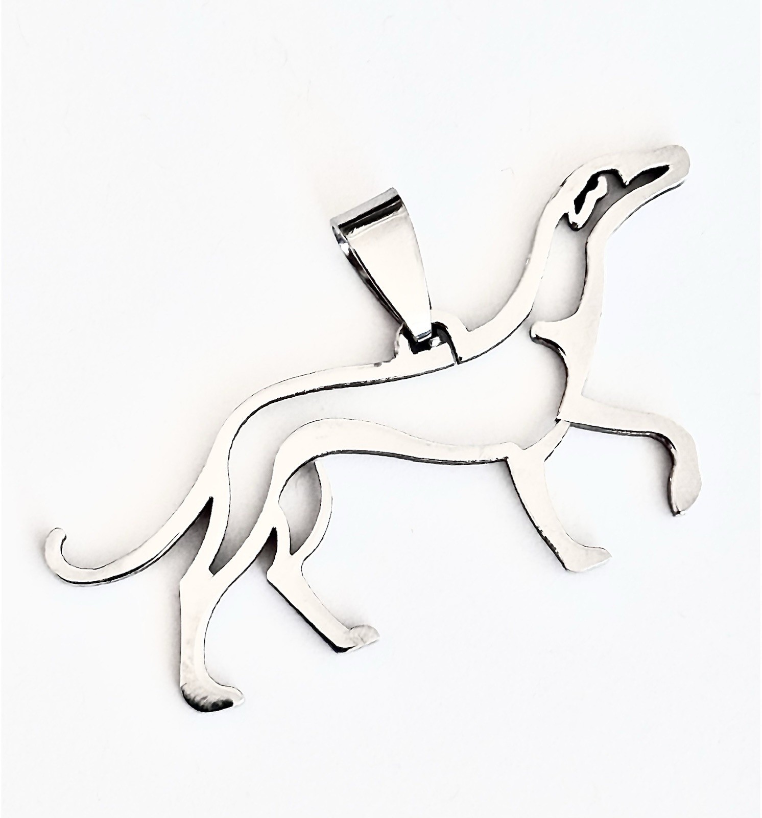 Stainless Steel Greyhound Dog Outline Pendant Chain Necklace