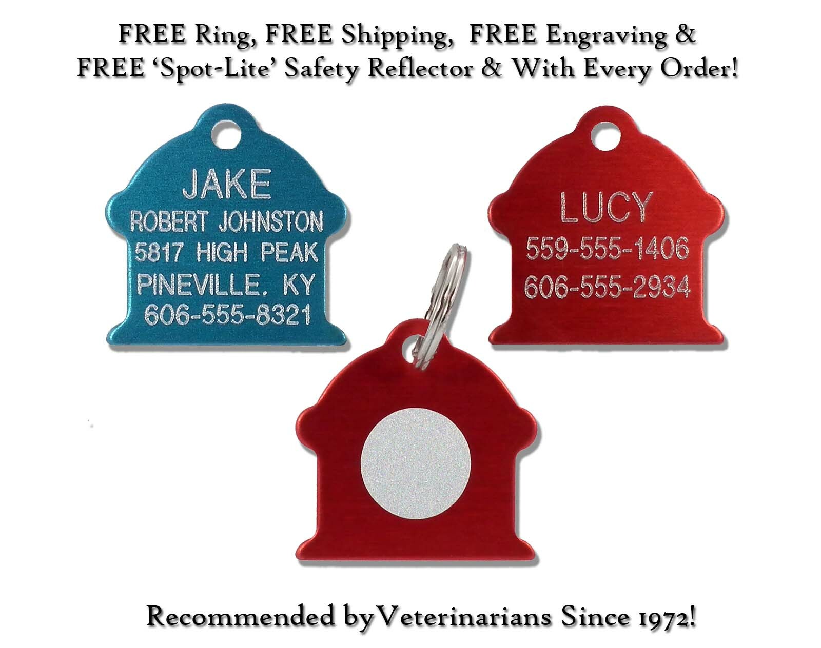 FirePlug Hydrant Pet ID Dog Name Tags Custom Engraved Tag W/up 5 Lines FREE SHIP