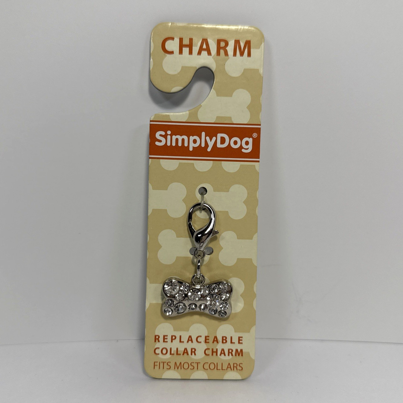 SimplyDog Bling Bone Dog Collar Charm Silver Tone Rhinestone Pendant New