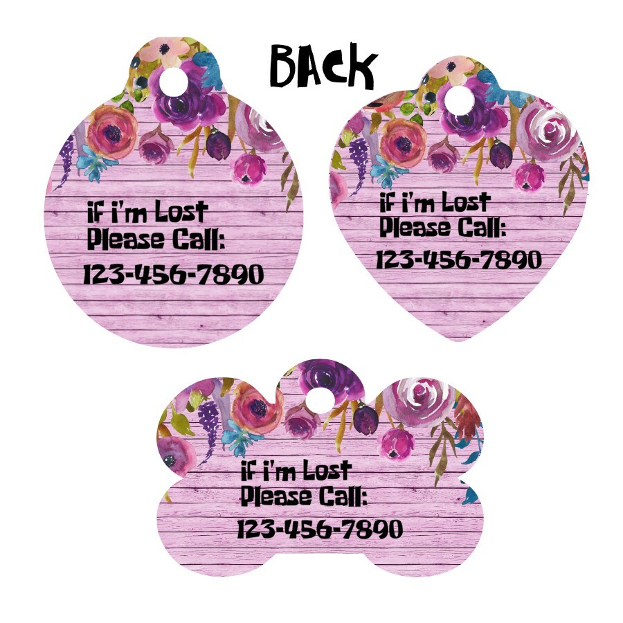 Pet ID Tag Floral Personalized Custom Double Sided Pet Tag w/name & number