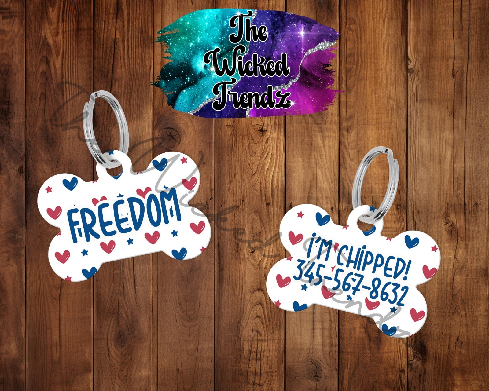 American Flag Red White Blue America Custom Personalized Pet Dog Name ID Tag