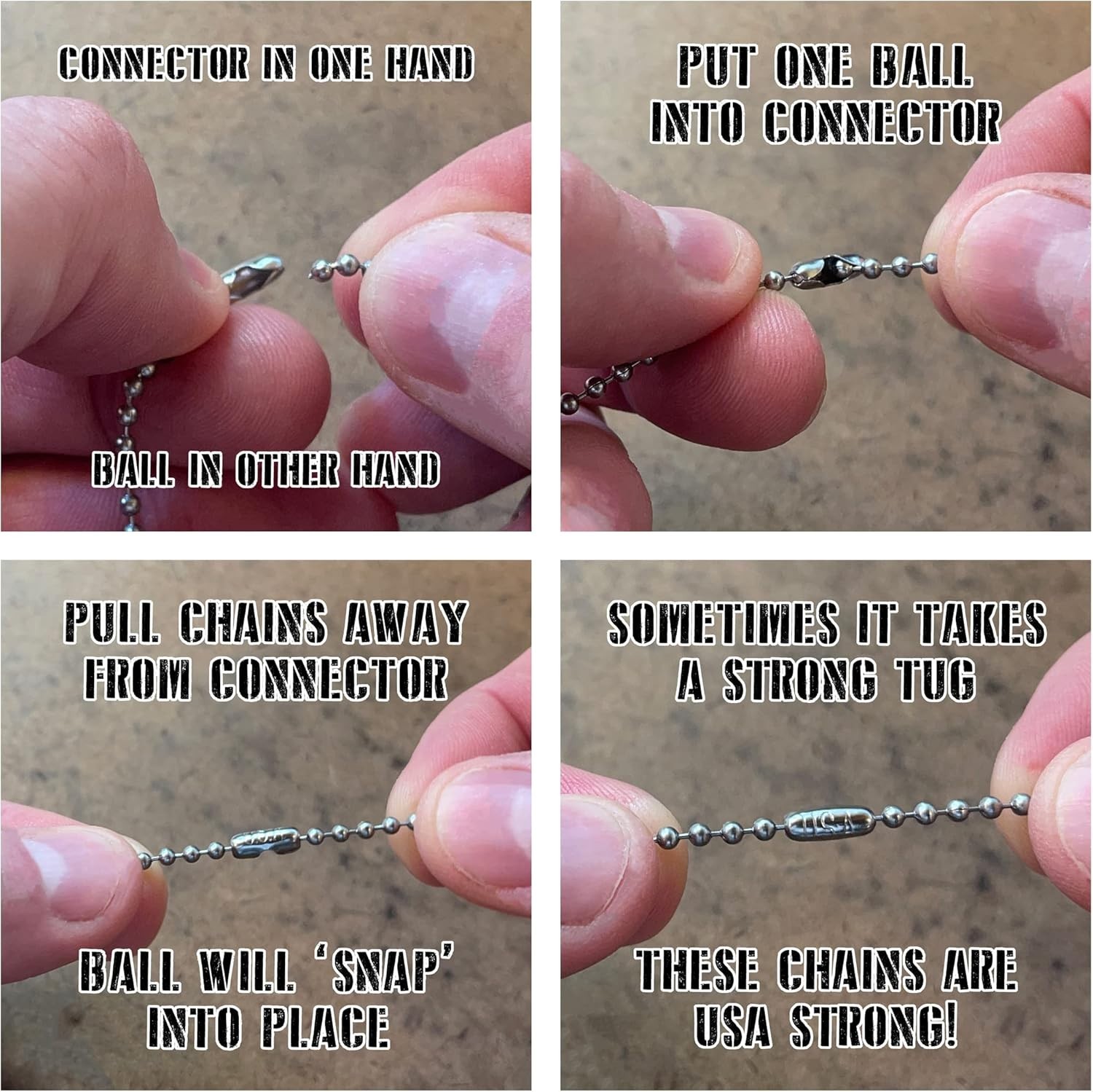 Stainless Steel Dog Tag Chain Set with 27 Inch and 4.5 Inch Ball Chains