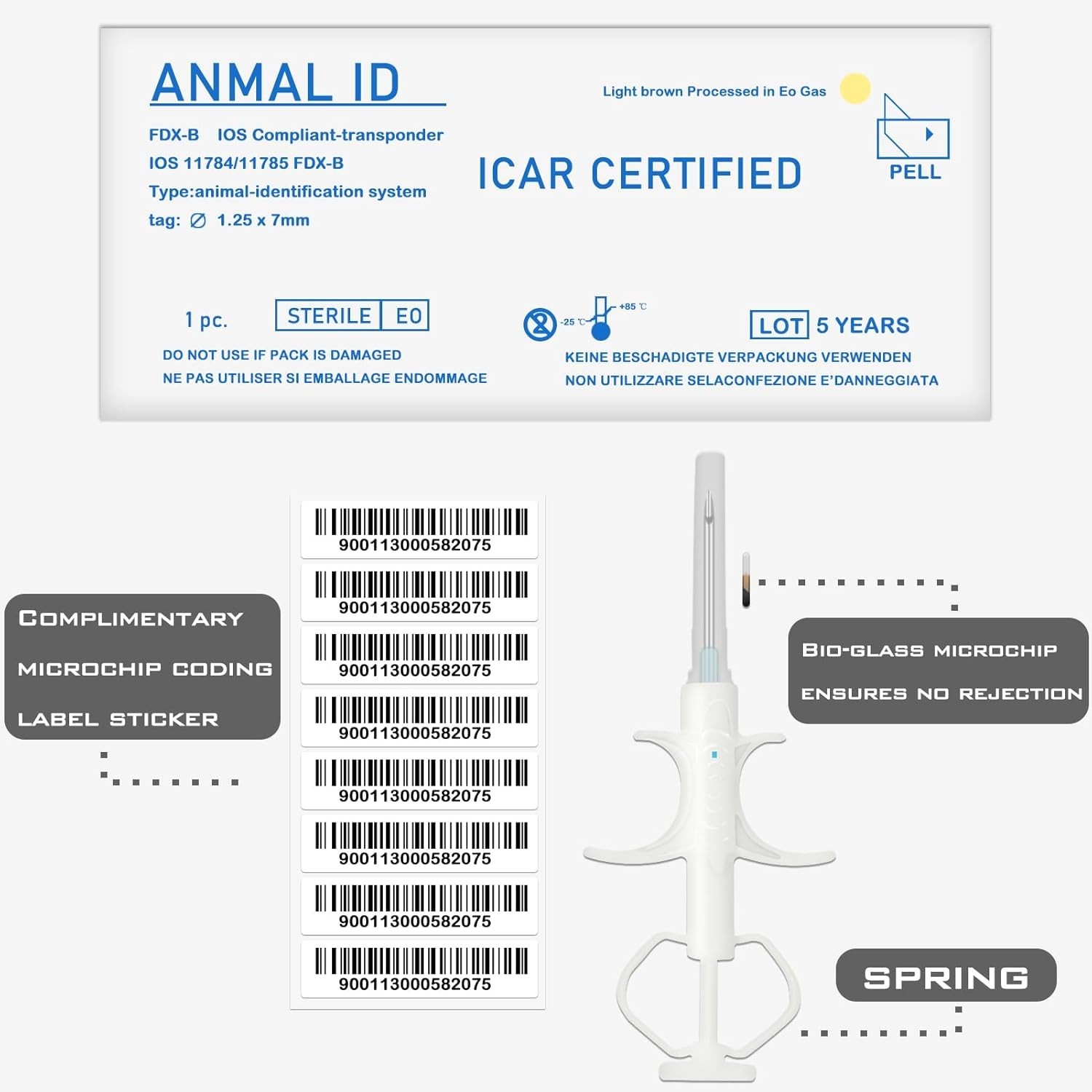 20 Universal FDX-B Pet Microchips 1.25x7mm – Proven Safety & Identification