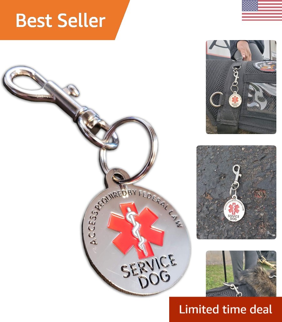 Double Sided Service Dog Chrome Tag, ADA Access Required Federal Law Clip Tag…
