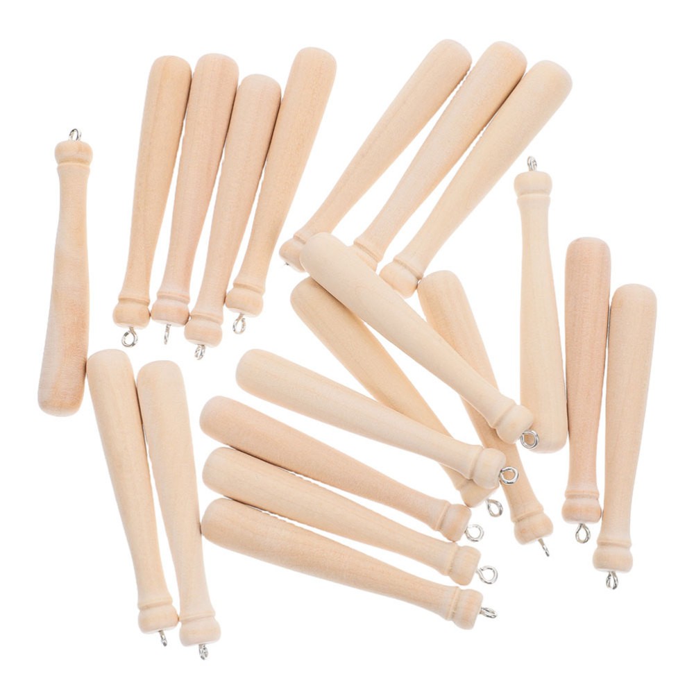 55 Pcs Baseball Keychain Pendant Wood Pendants for Jewelry Making