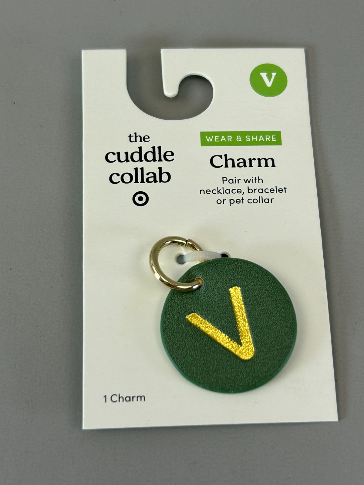 “V” Monogram The Cuddle Collab Wear Share Letter Charm Faux Leather Green NEW