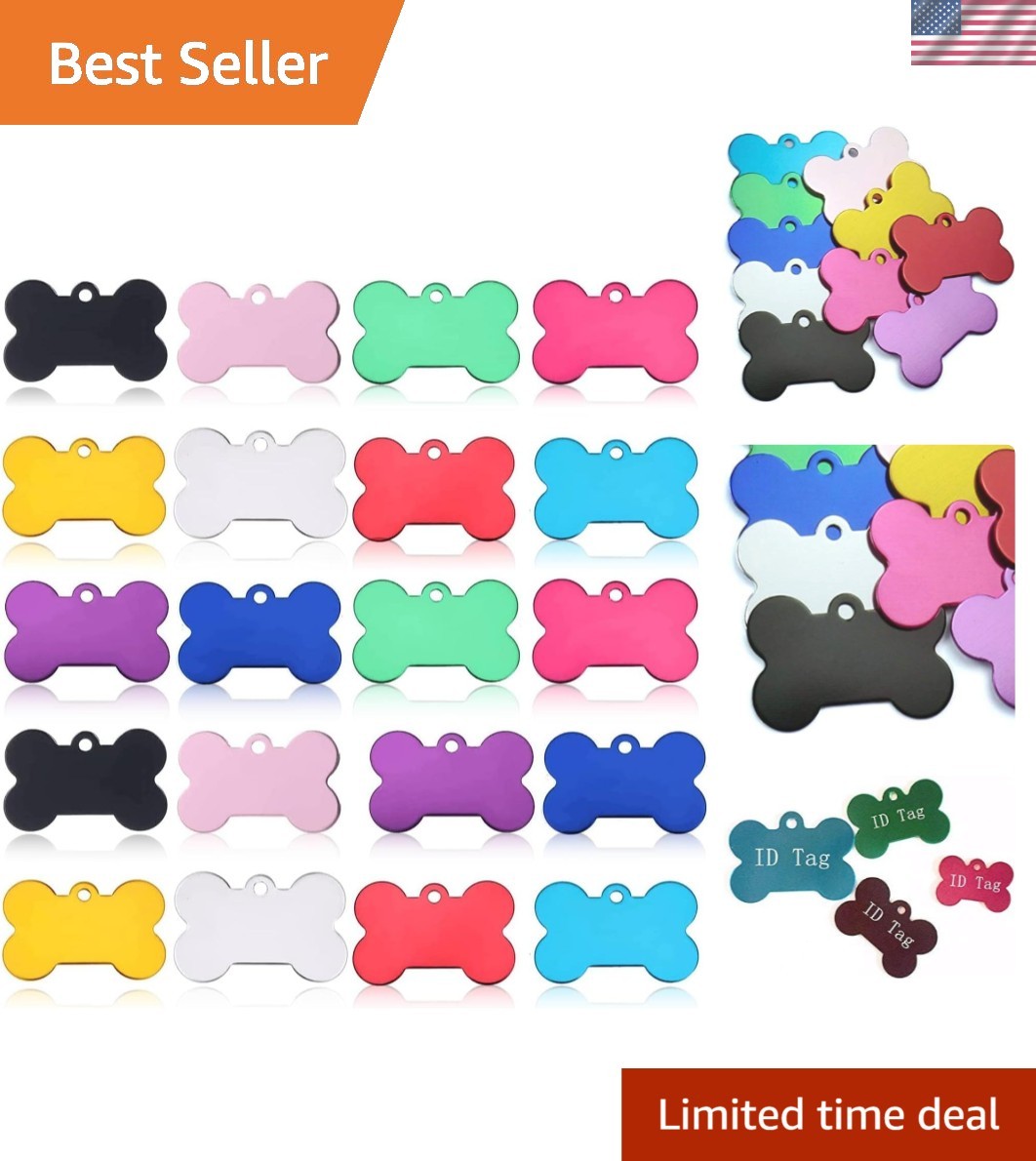 20 Pcs 38MM Double-Sided Bone Shaped Pet ID Tags for Dogs & Cats – Engravable