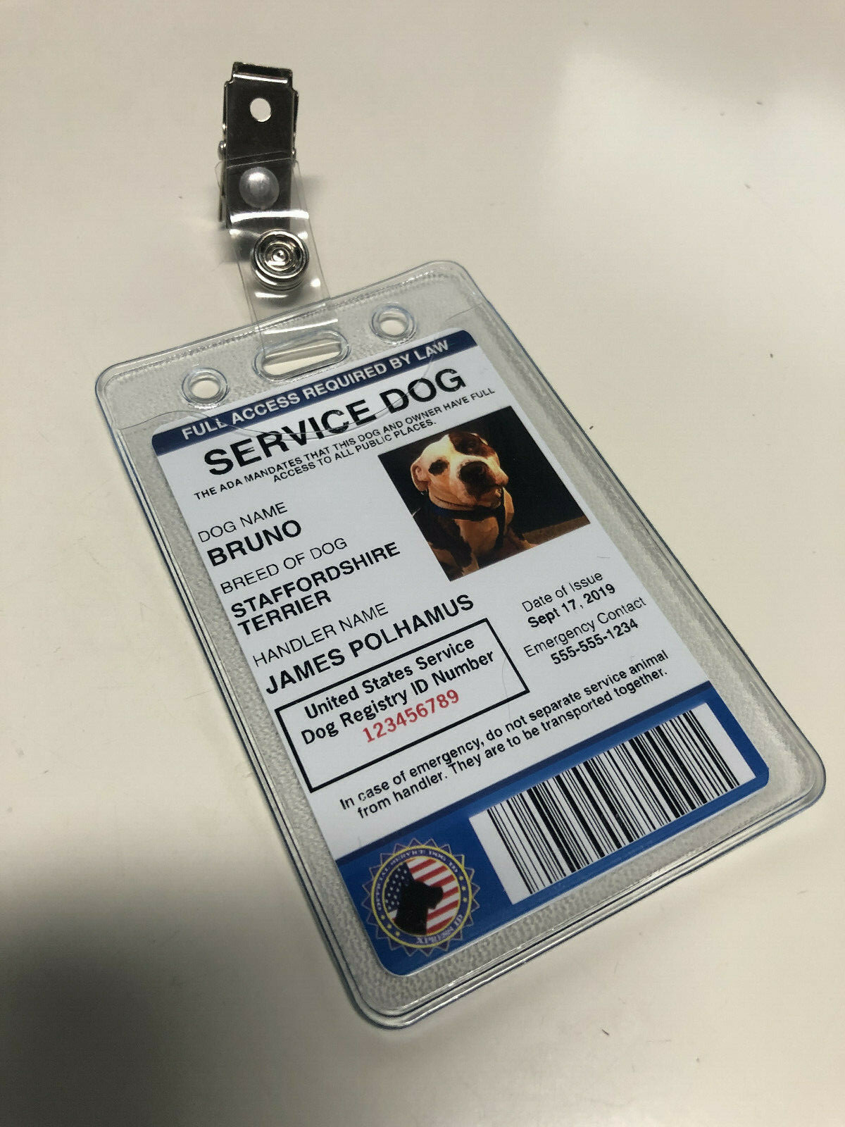 Customize Service Dog ID Card Badge ESA ADA EMOTIONAL SUPPORT THERAPY Portrait