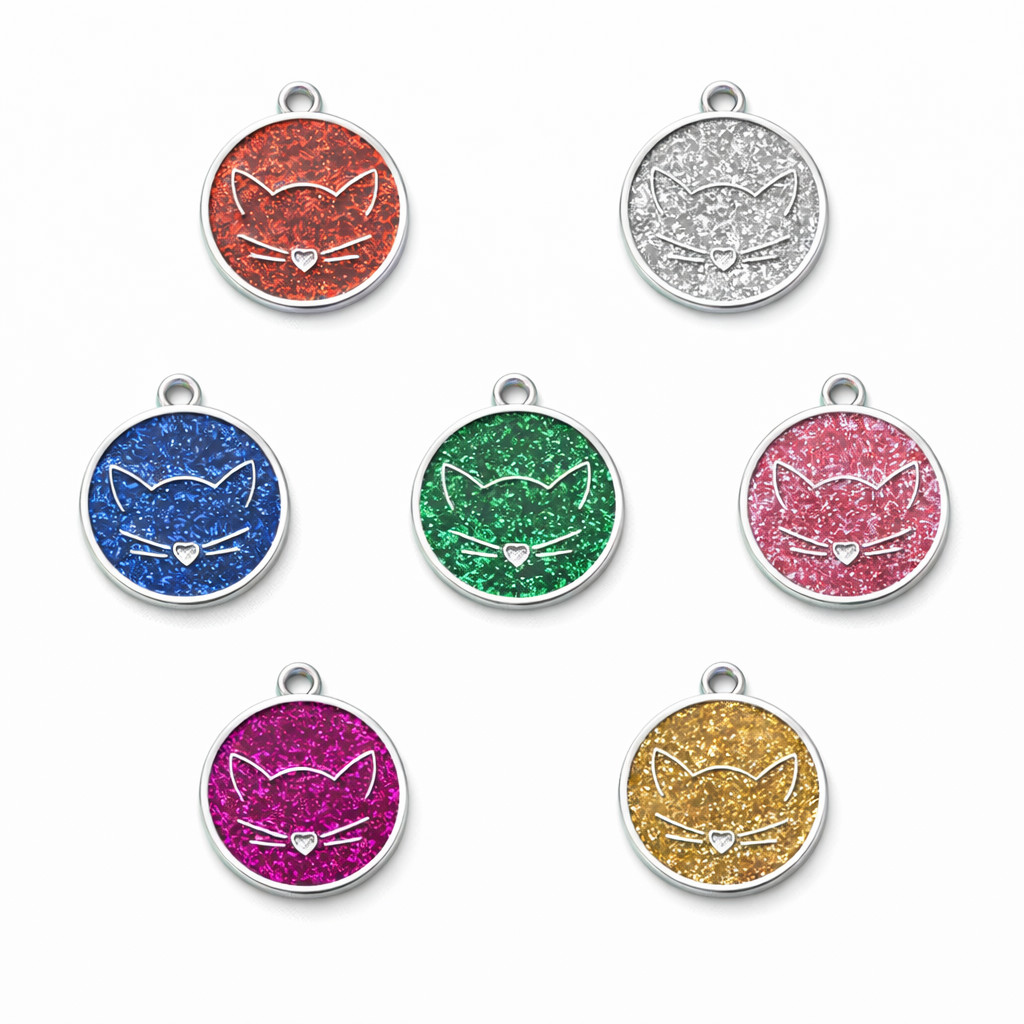 PET ID TAG CUSTOM ENGRAVED PERSONALIZED CAT TAG Glitter Cat Tags