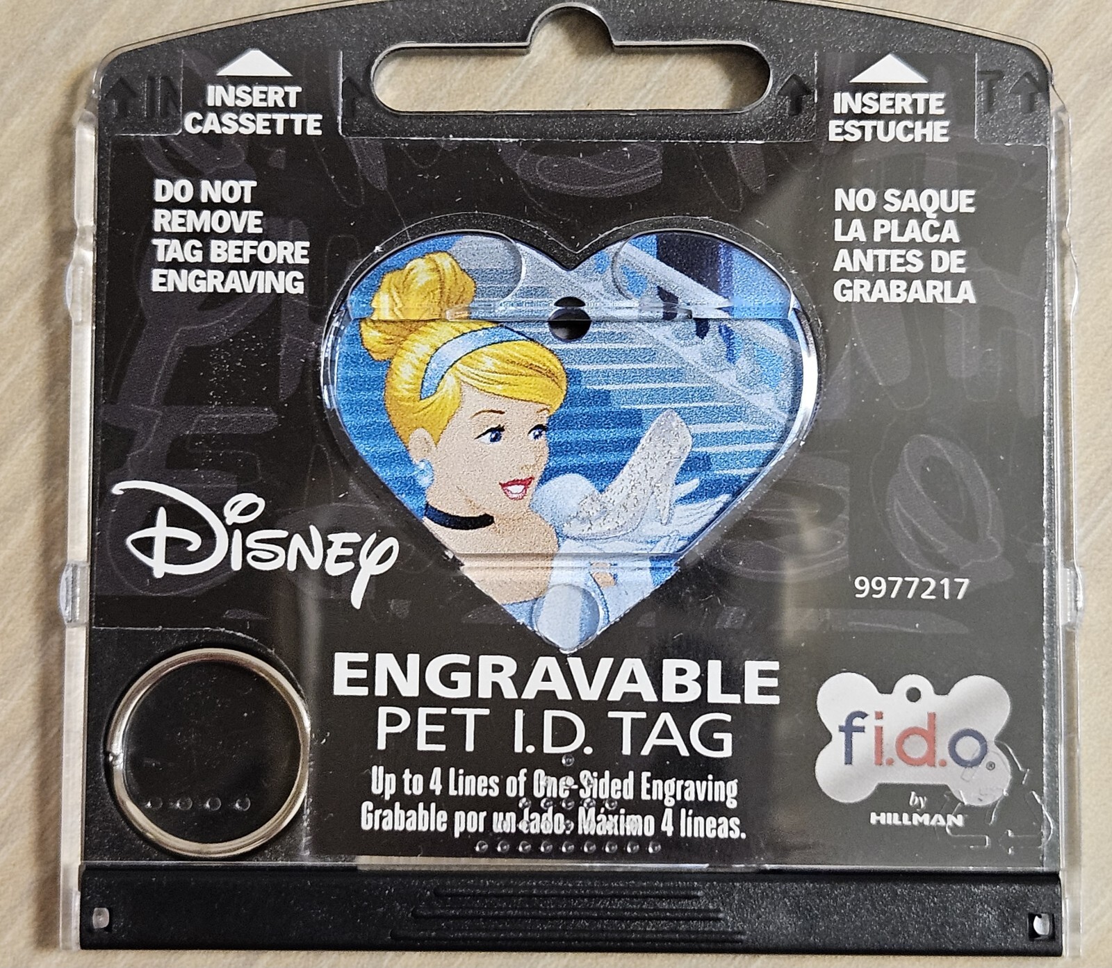 DISNEY ENGRAVABLE PET I.D. TAG HEART SHAPE CINDERELLA PRINCESS fi.do. NWT
