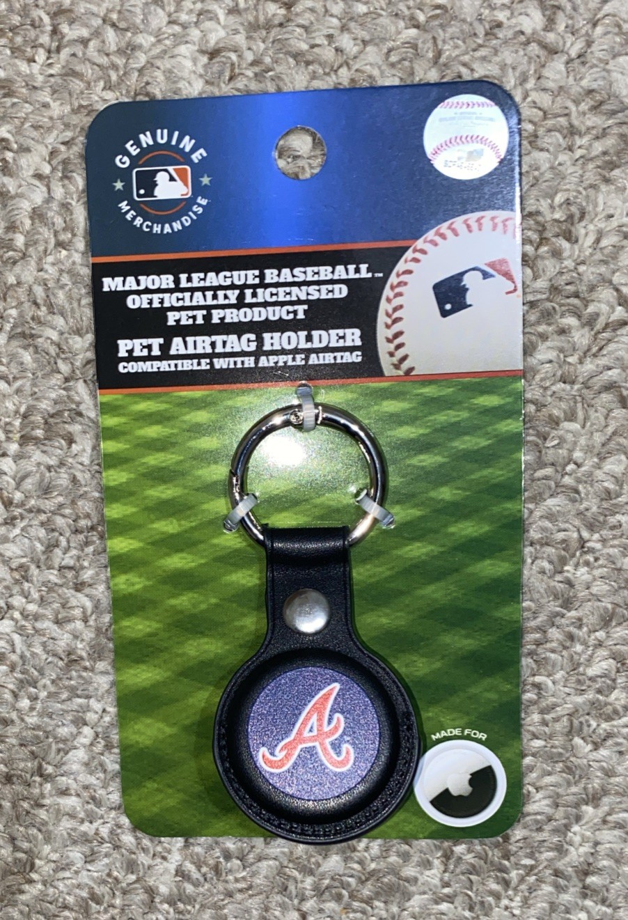 Pets MLB Keychain Apple Air Tag Holder for Dogs&Cats Leather “Braves”AirTag Case