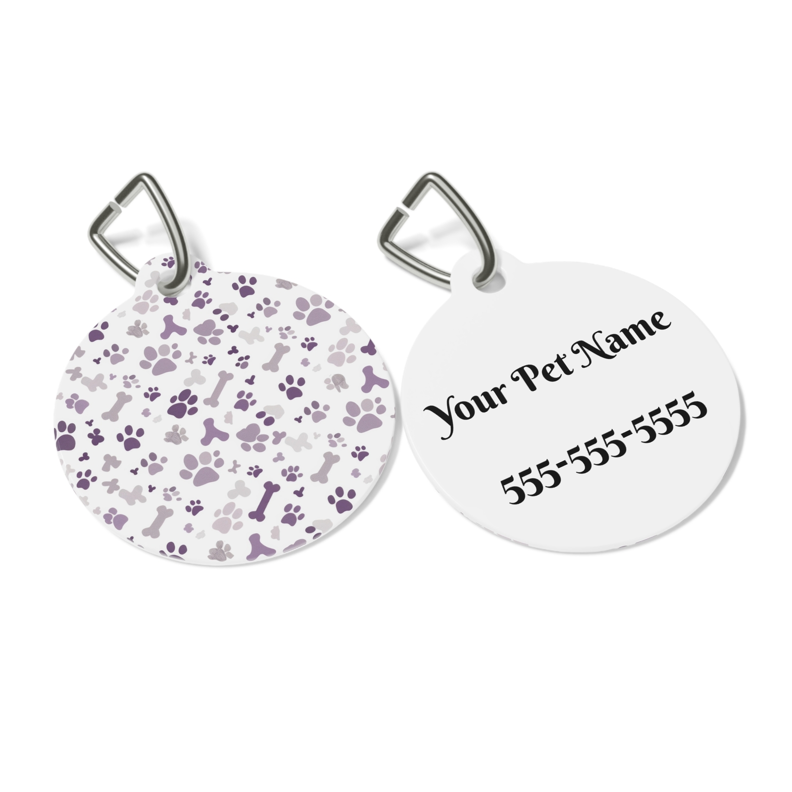 Purple Paw Prints and Bones Pattern Pet Tag, Personalized Dog or Cat ID Tag