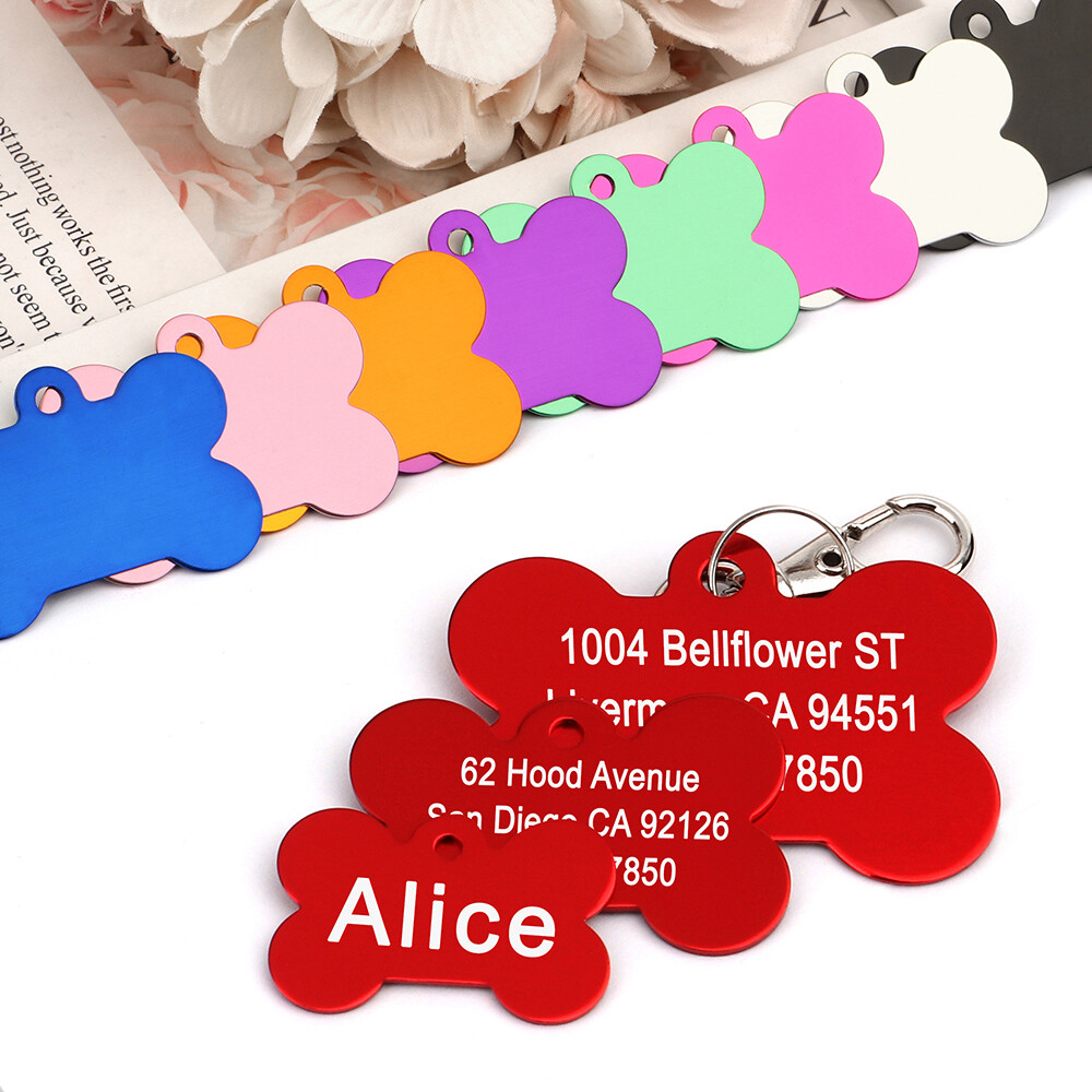 Personalized Pet ID Tags for Dogs Cats Bone Identification Collar Discs Engraved