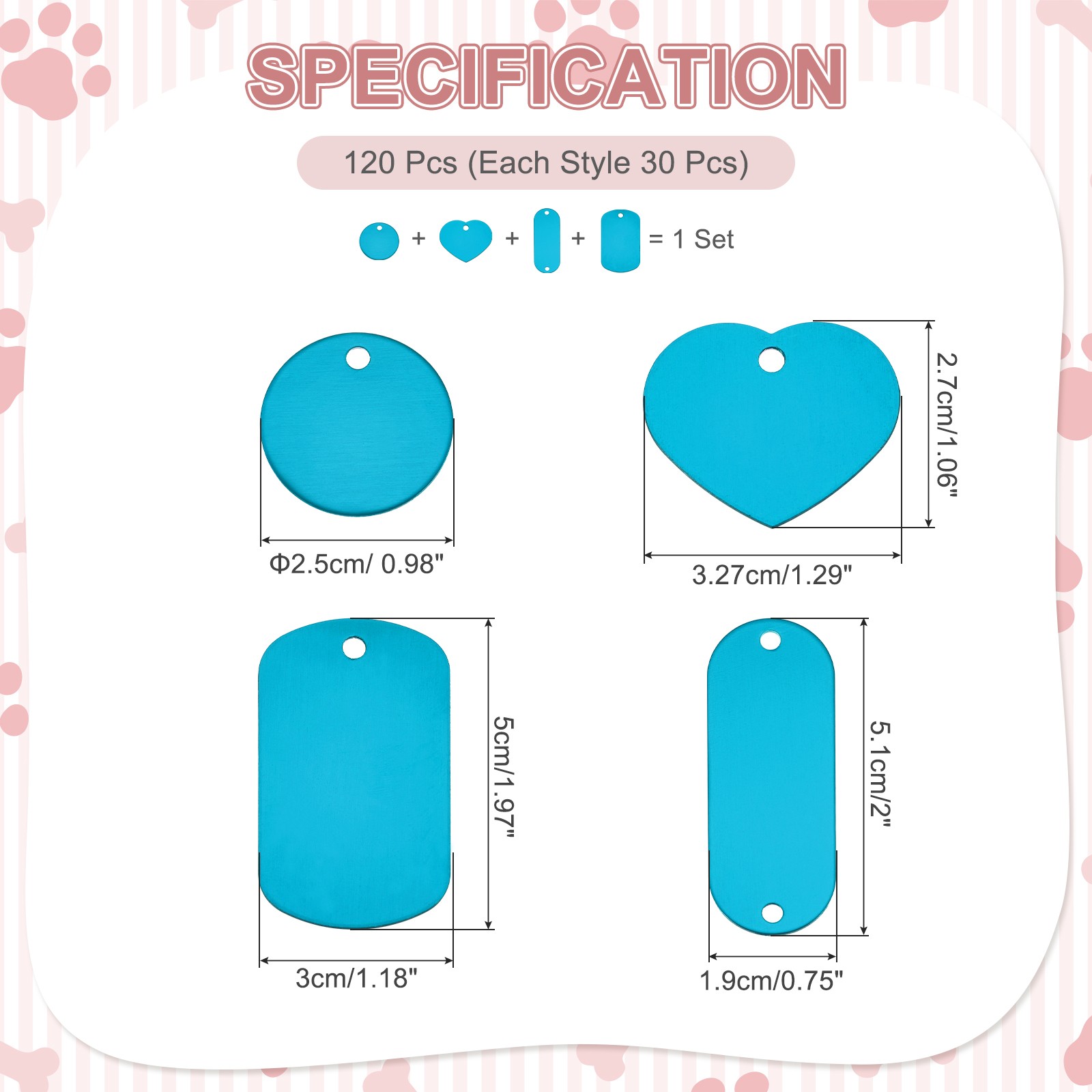 120Pcs Aluminum Engraving Blanks Tags, Light Blue