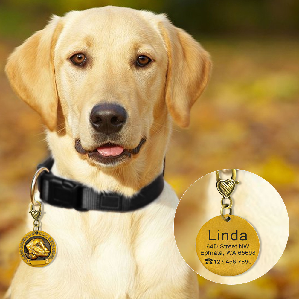 3D Gold Personalized Dog Tags with Breeds Pet Name ID Collar Tag Engraved Free
