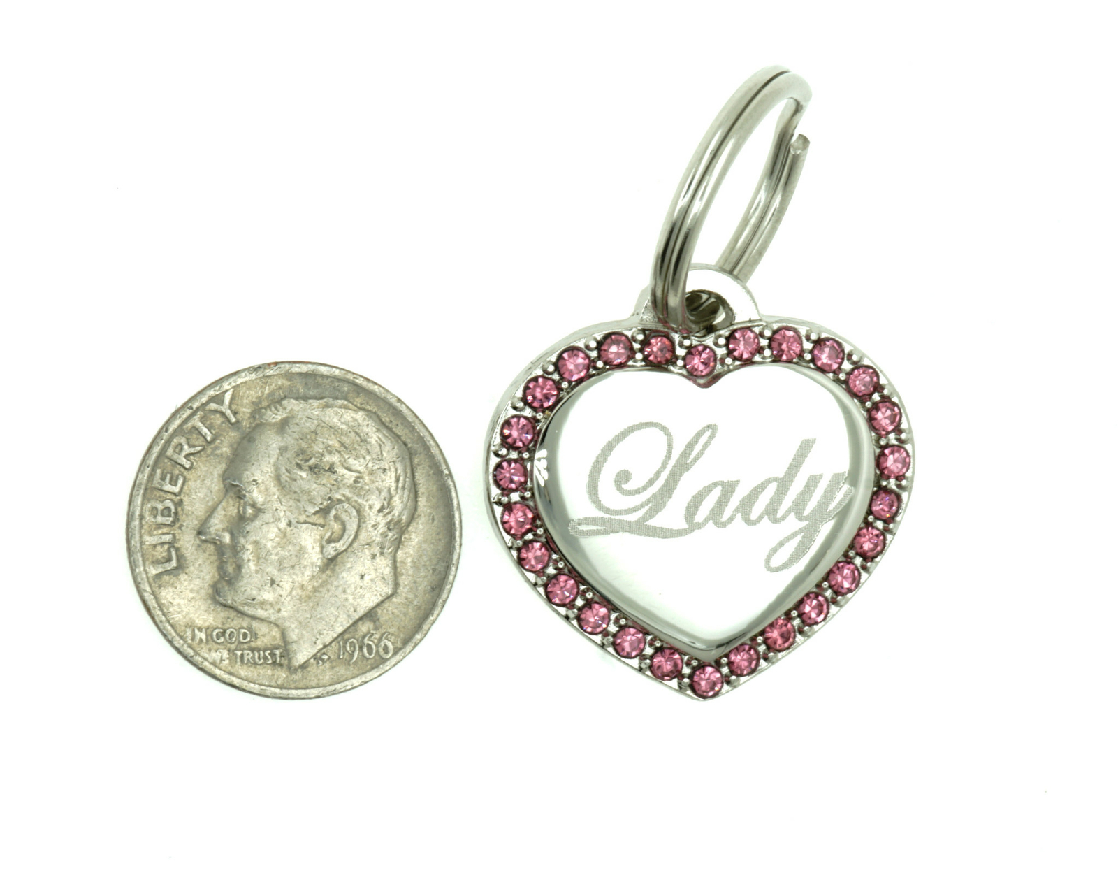 Custom Engraved Personalized Stainless Steel Pink Sm Heart Dog Tag Pet ID Name