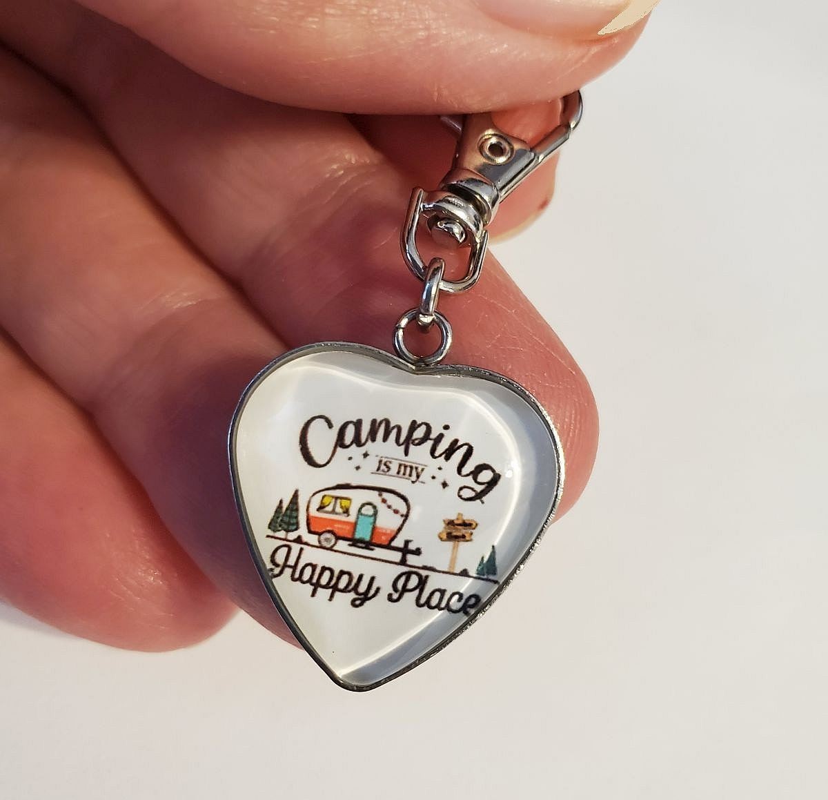 HAPPY CAMPER CAMPING CHARM ZIPPER PULL BAG PURSE WALLET BACKPACK DOG CAT COLLAR