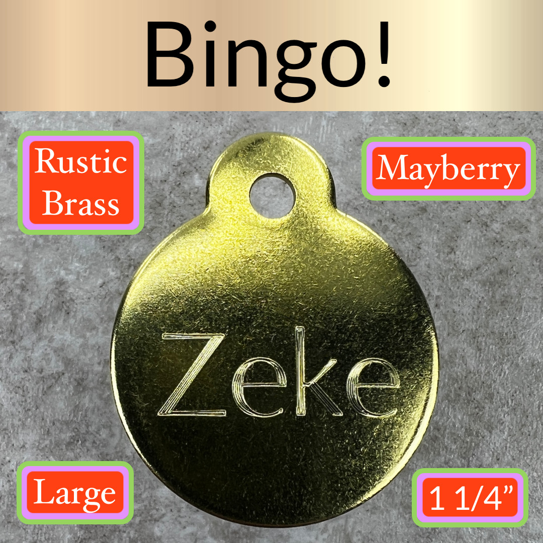 Custom Engraved Dog Tags Personalized Dog Collar Pet Tags RUSTIC BRASS MAYBERRY