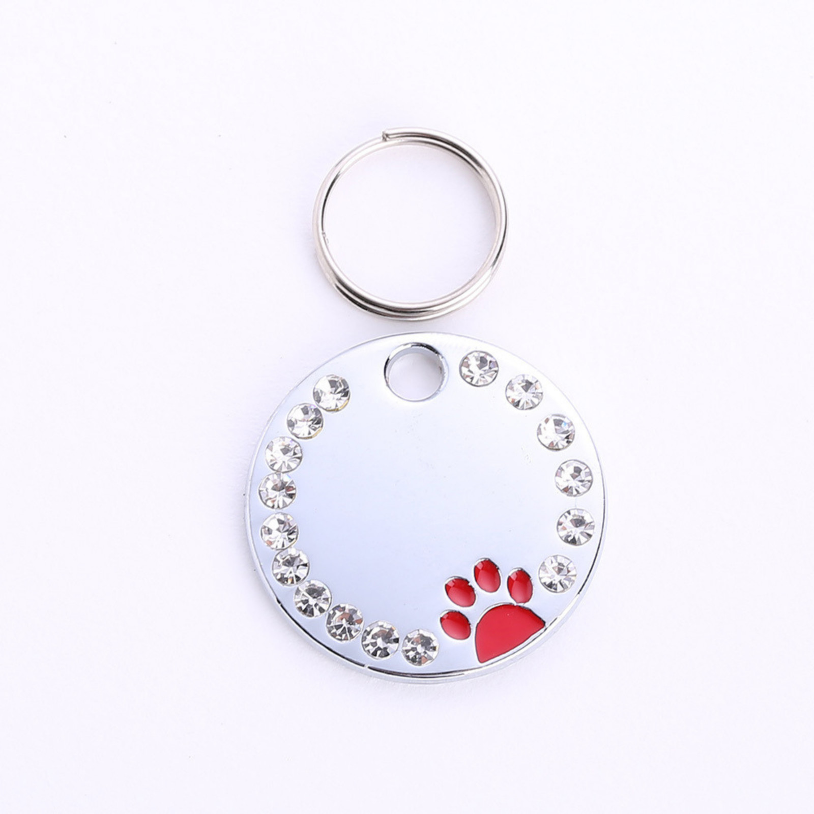 Personalized Dog ID Tag Custom Engraved Pet Name Tag Rhinestone Round Metal