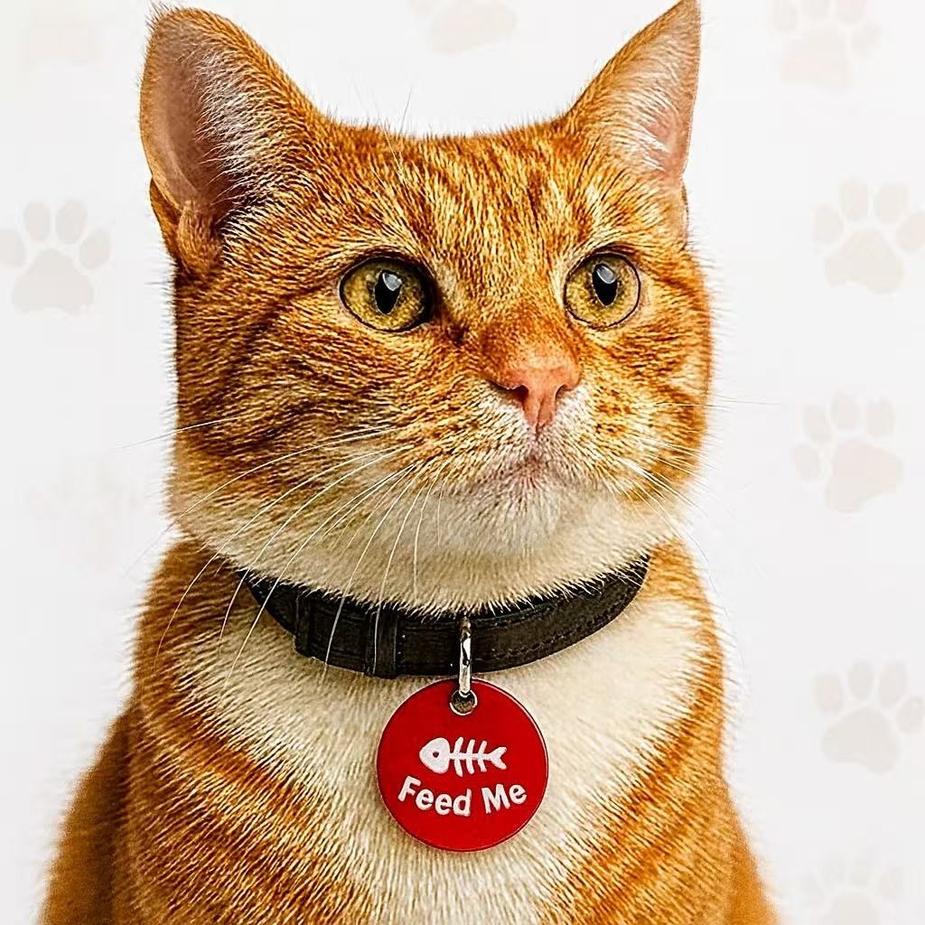 Cat ID Tag, Custom Engraved Personalized Pet Tags, Round Aluminum Charm 1″ x 1″