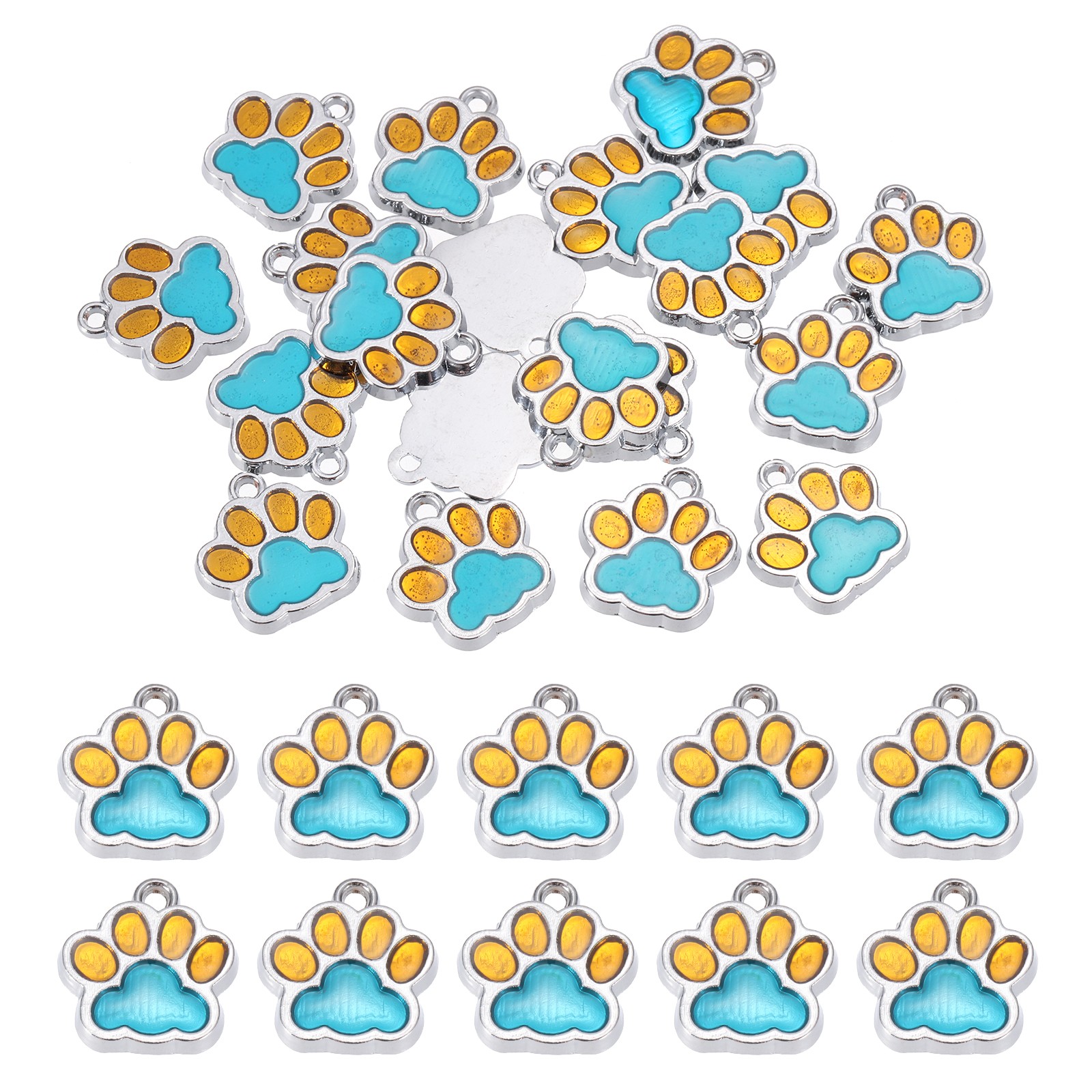 Enamel Paw Print Charm, 20Pcs Alloy Enamel Pendants, Yellow/Lake Blue