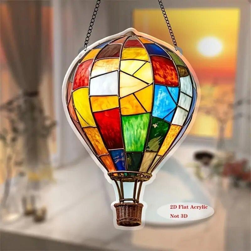 1pc 2D Acrylic Hot Air Balloon Light-Collecting Device Flower Window Pendant