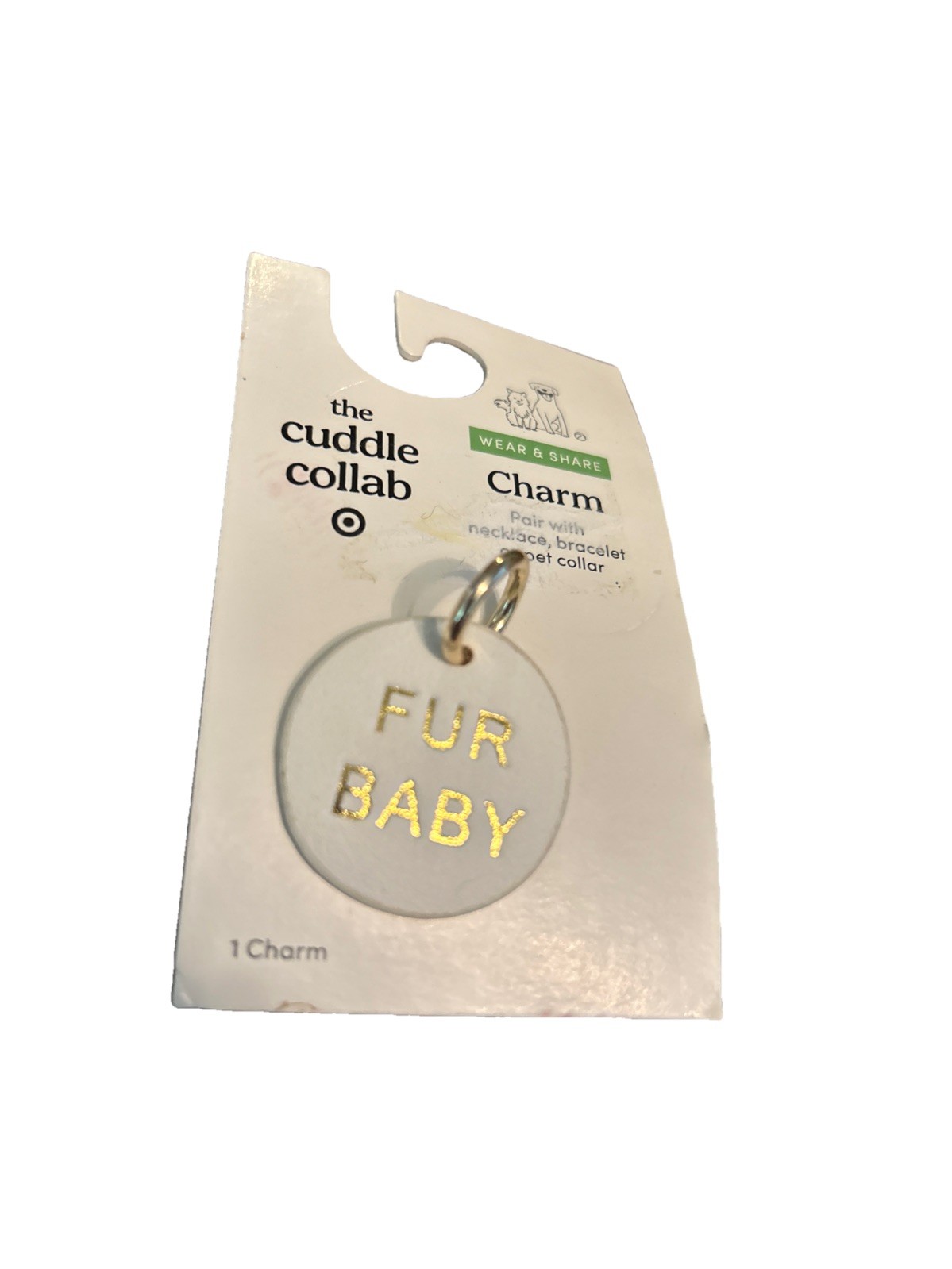 The Cuddle Collab Pet Charm; Gold Lettering Fur Baby, White Round Charm t2
