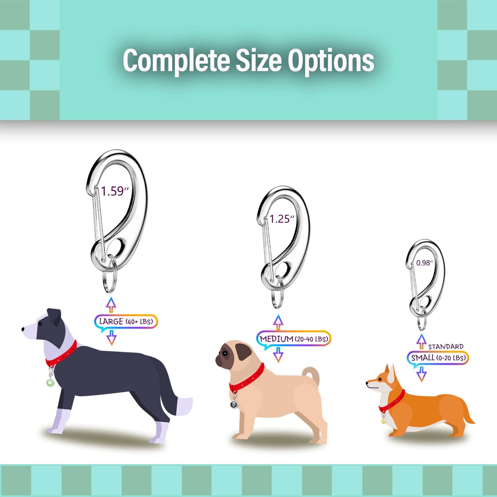 4 PCS Stainless Steel Dog Tag Quick Clip Combo Standard Pet Tag Holder