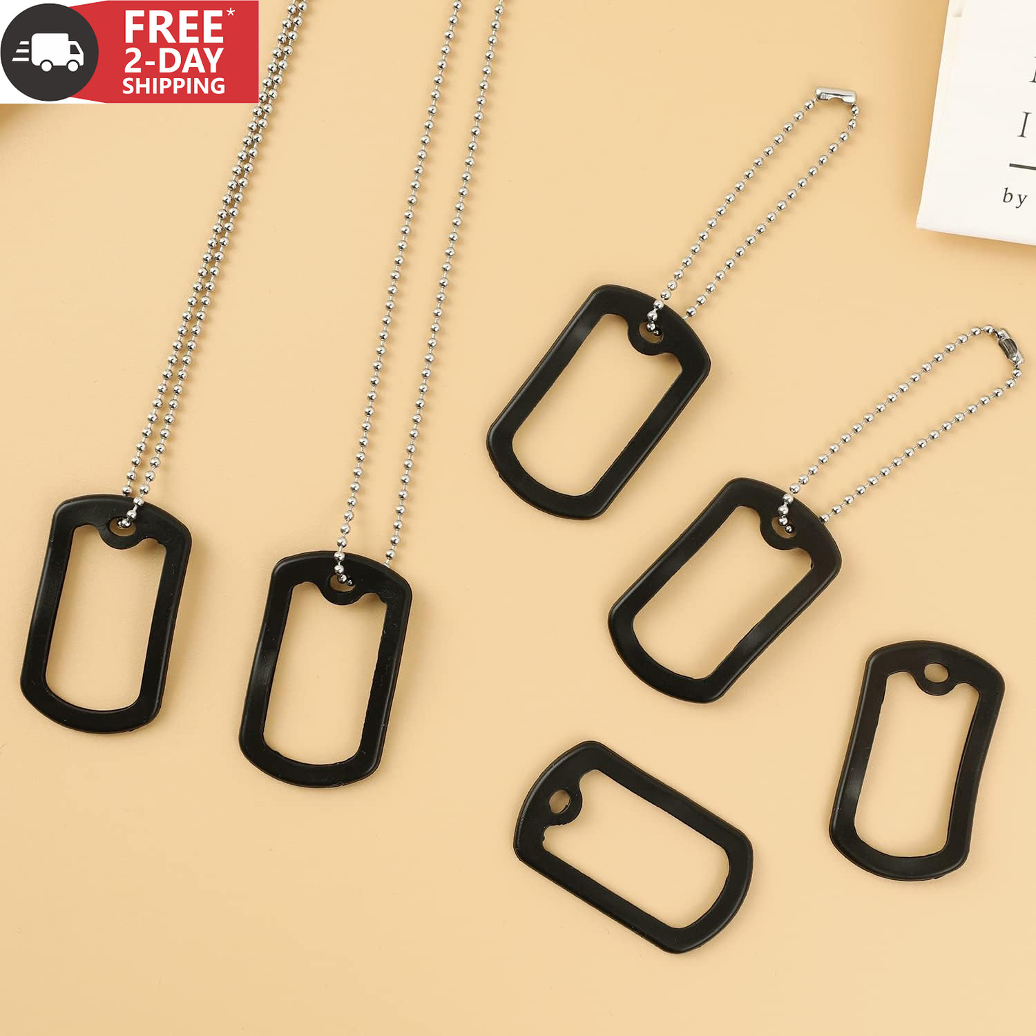 10 Pack Dog Tag Silencers, Black Engraved Tag Silicone Case with 4 Chains Army D