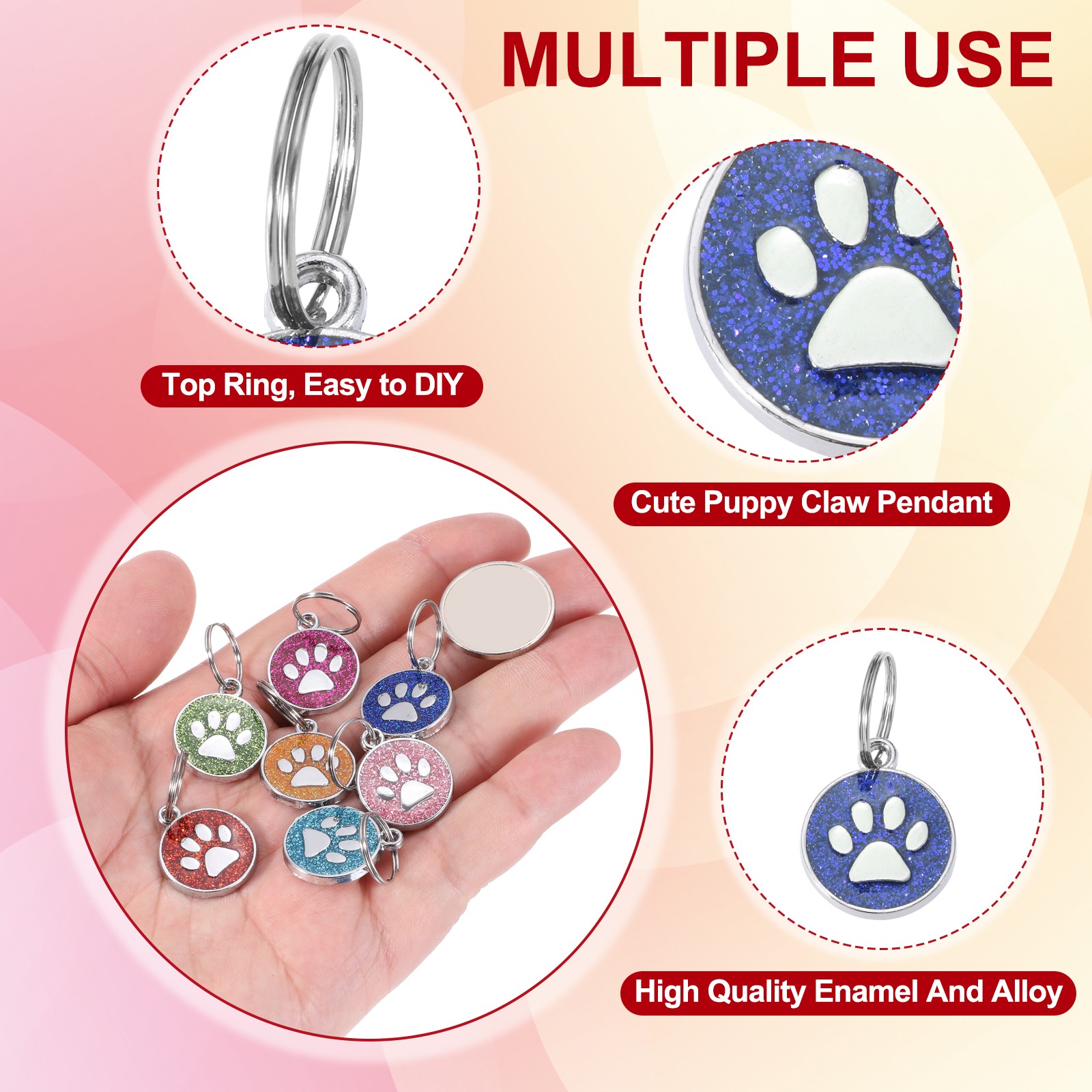 Enamel Paw Print Charm, 9Pcs Alloy Enamel Pendants, Purple/Black/Dark Blue