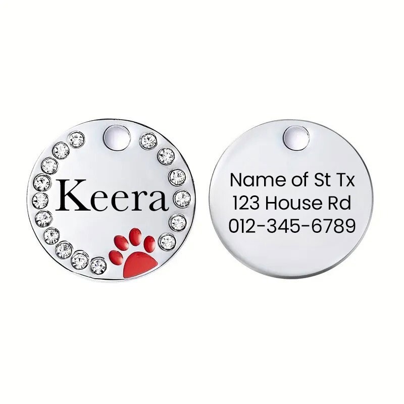 Personalized Diamond Dog Tag, Cat ID | Engraved Stainless Steel