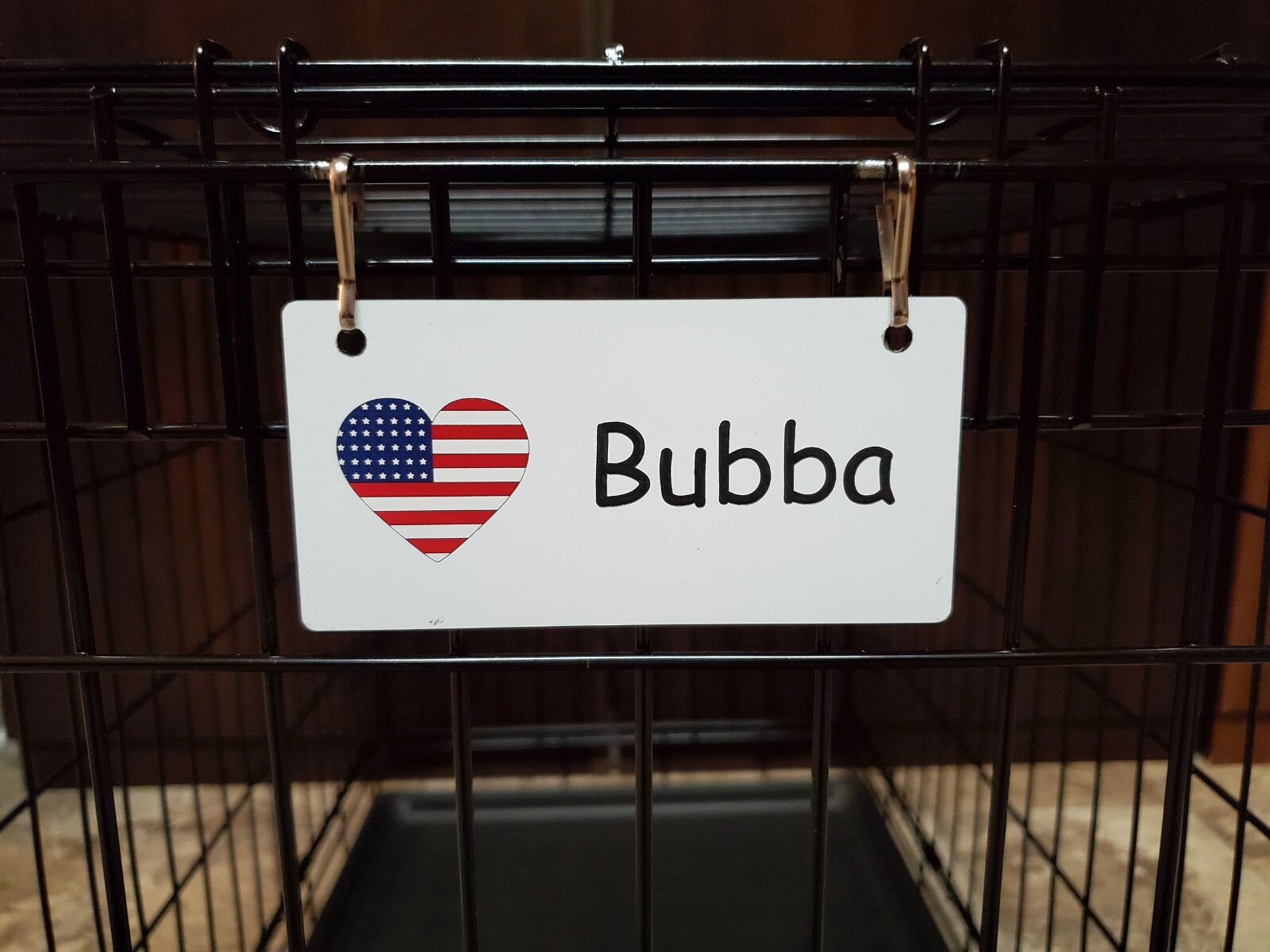 USA Flag in Heart Design Personalized 5″ x 2.5″ Dog Crate Tag FREE SHIPPING