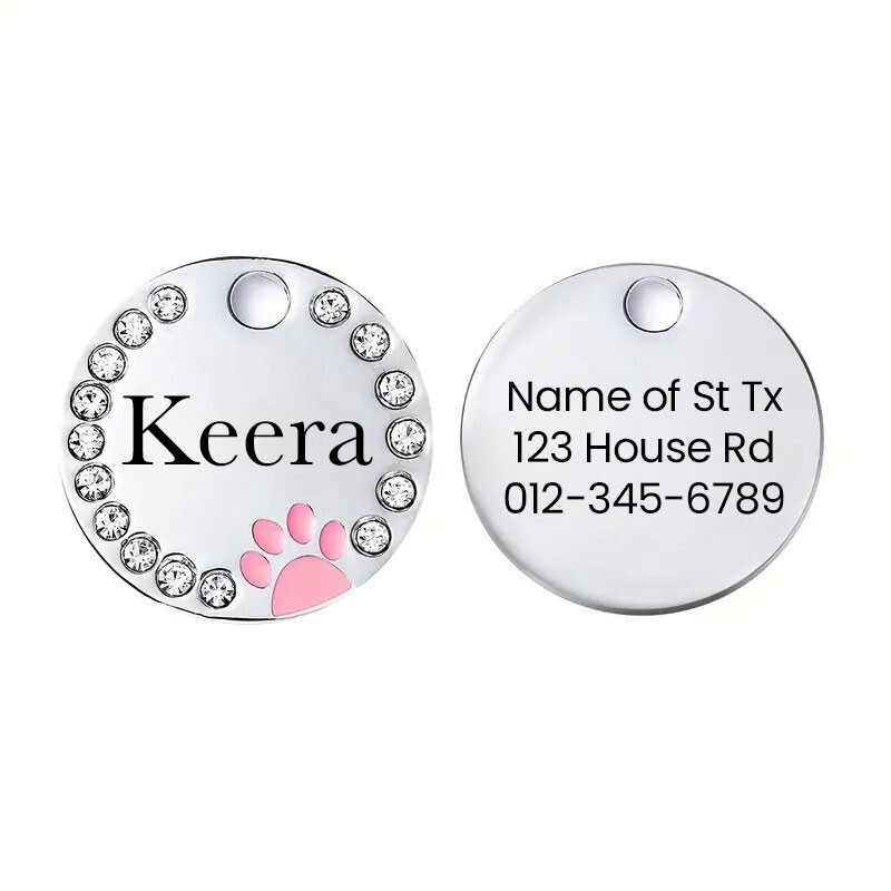 Personalized Diamond Dog Tag, Cat ID | Engraved Stainless Steel