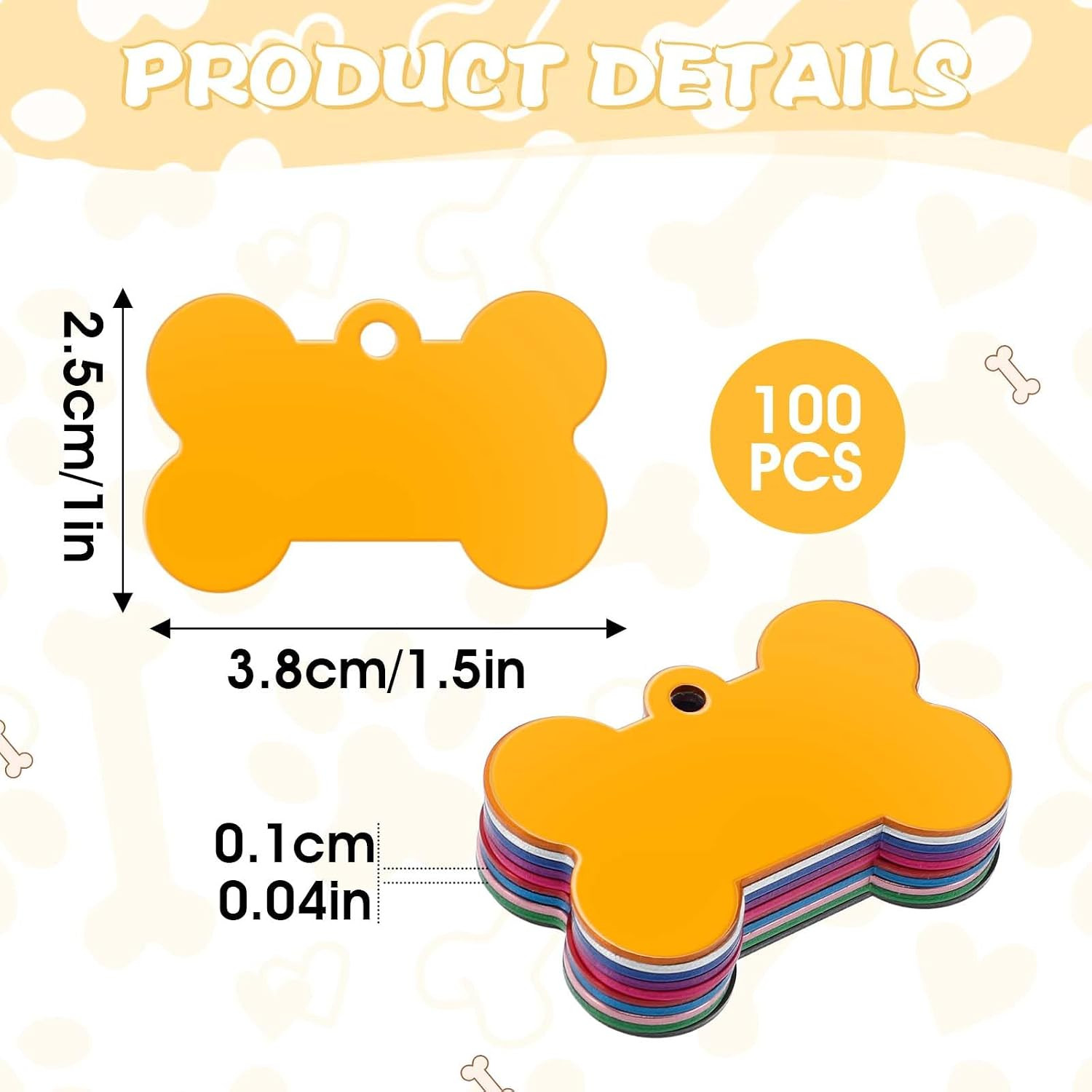 100Pcs Blank Aluminum Dog Pet Tags 38mm Bone Shape Colorful Double Sided Engrava